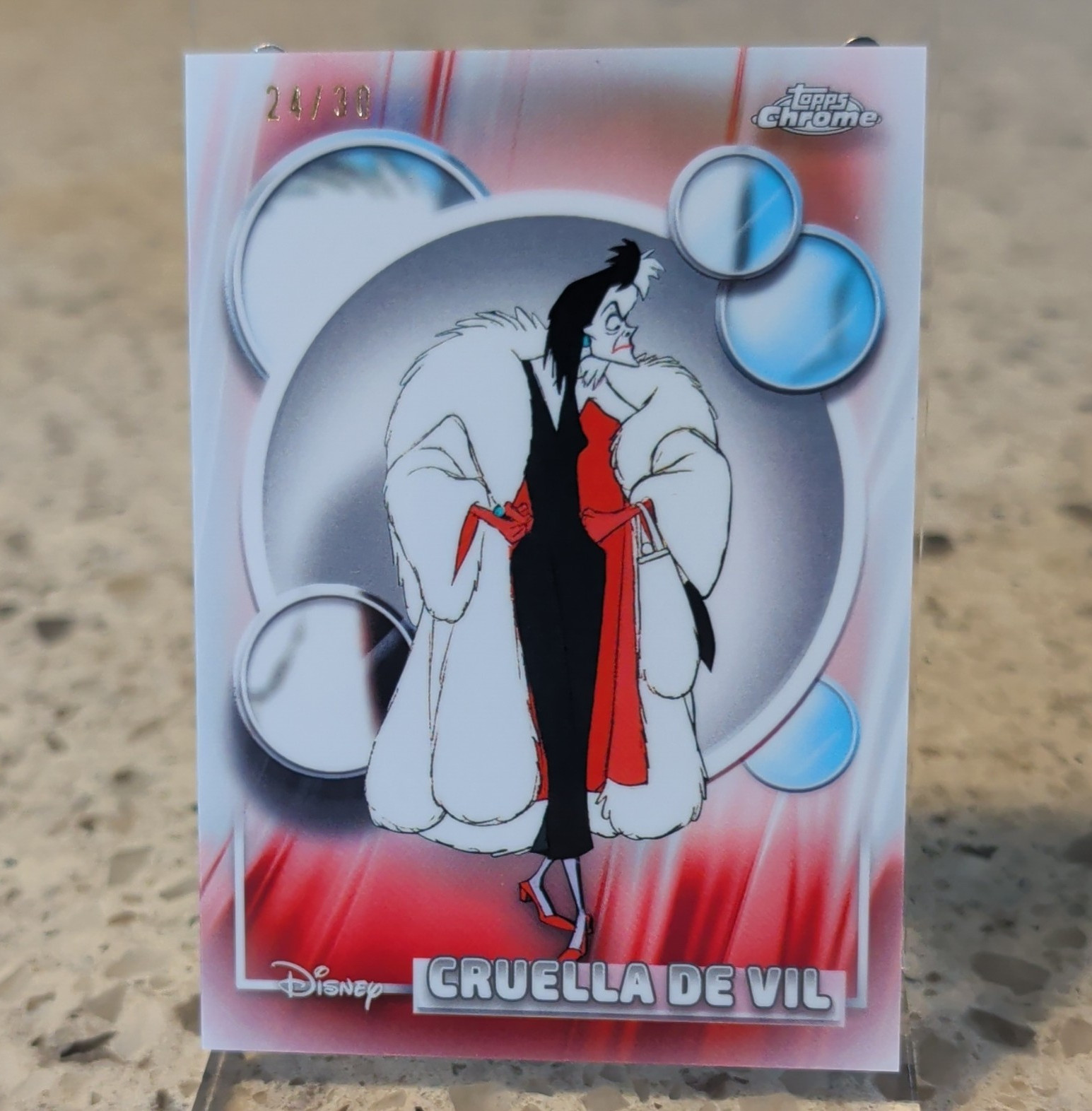 2026 Topps Chrome Disney 101 Dalmatians Cruella de Vil #65 24/30 Pearl Refractor