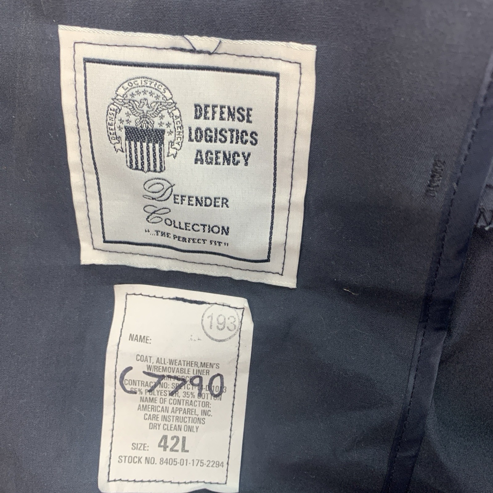 US Air Force All Weather Trench Coat MEN’S 42L Navy Blue Belted Removable Liner