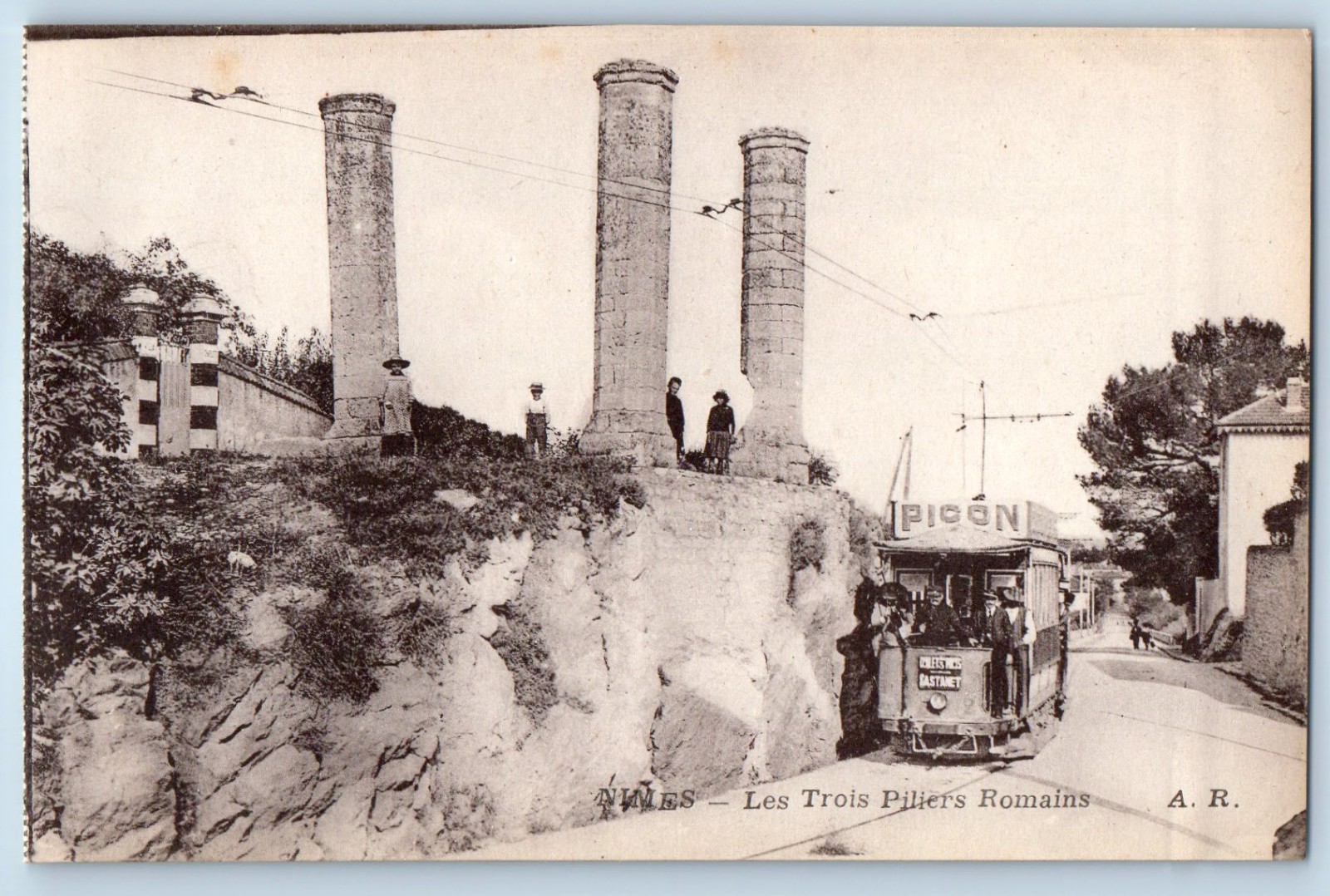 Nimes Gard, Occitanie France Postcard The Three Roman Pillars c1910 Antique