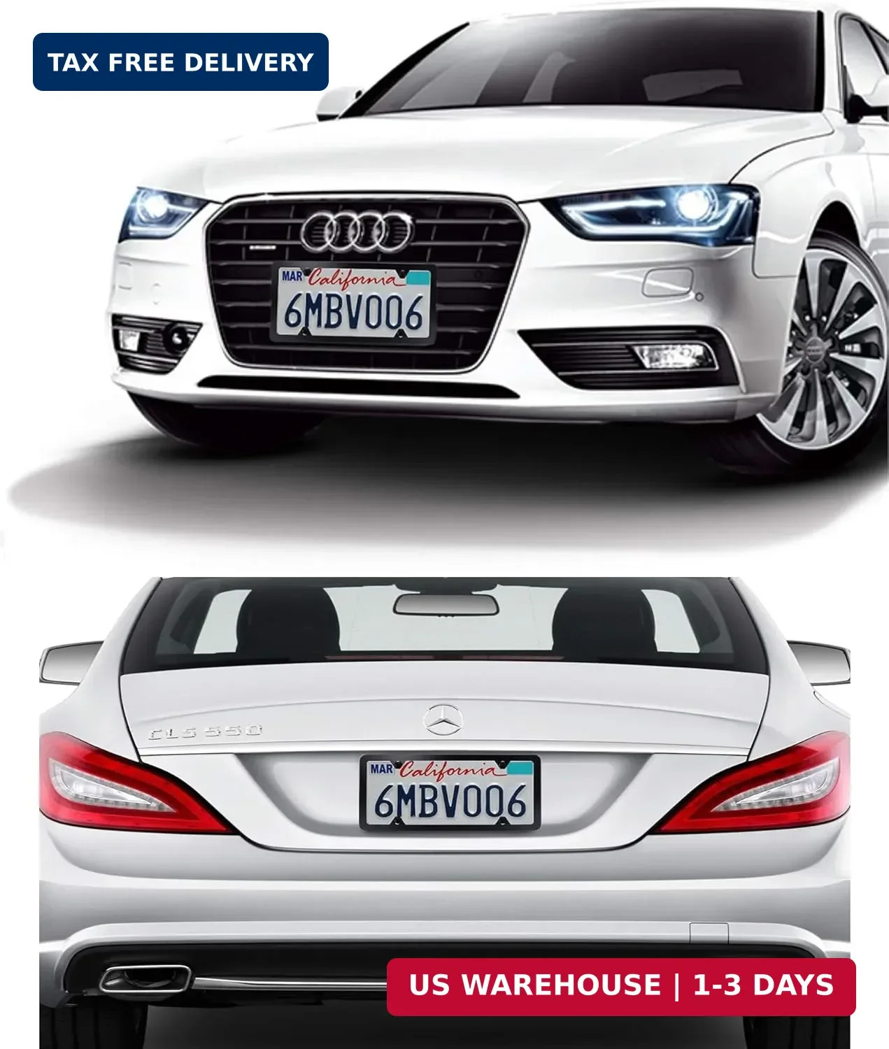 License Plate Frames Black, 2 Pcs 4 Holes Car Licenses Plate Covers Stainless St