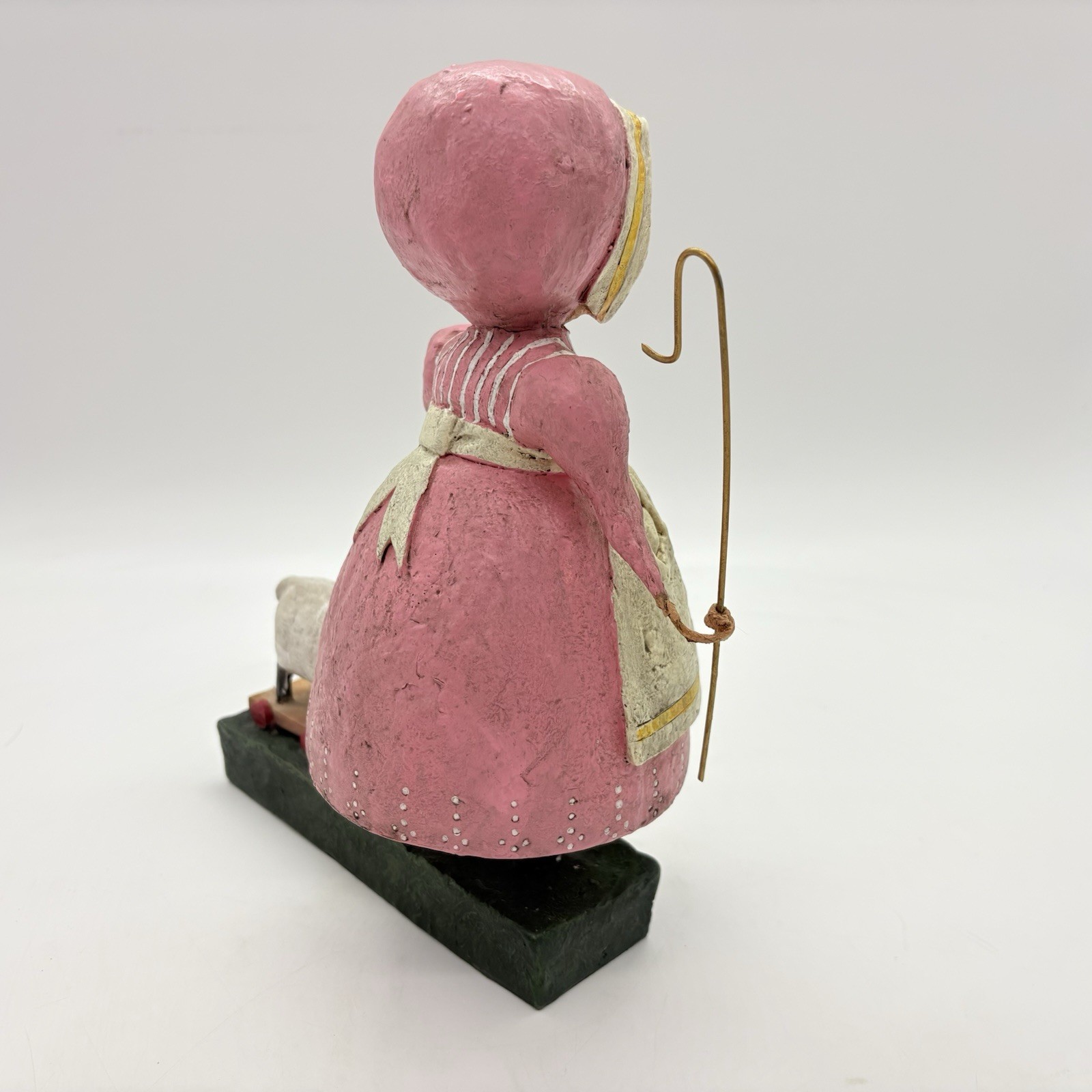 Lori Mitchell Girl Bo Peep Costume Sheep Pull Toy 10.5″ Figurine Folk Art Signed