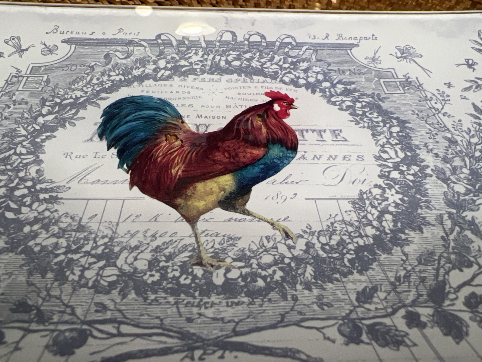 Paperproducts Design Glass Rooster Tray Food Safe Hand Wash Only