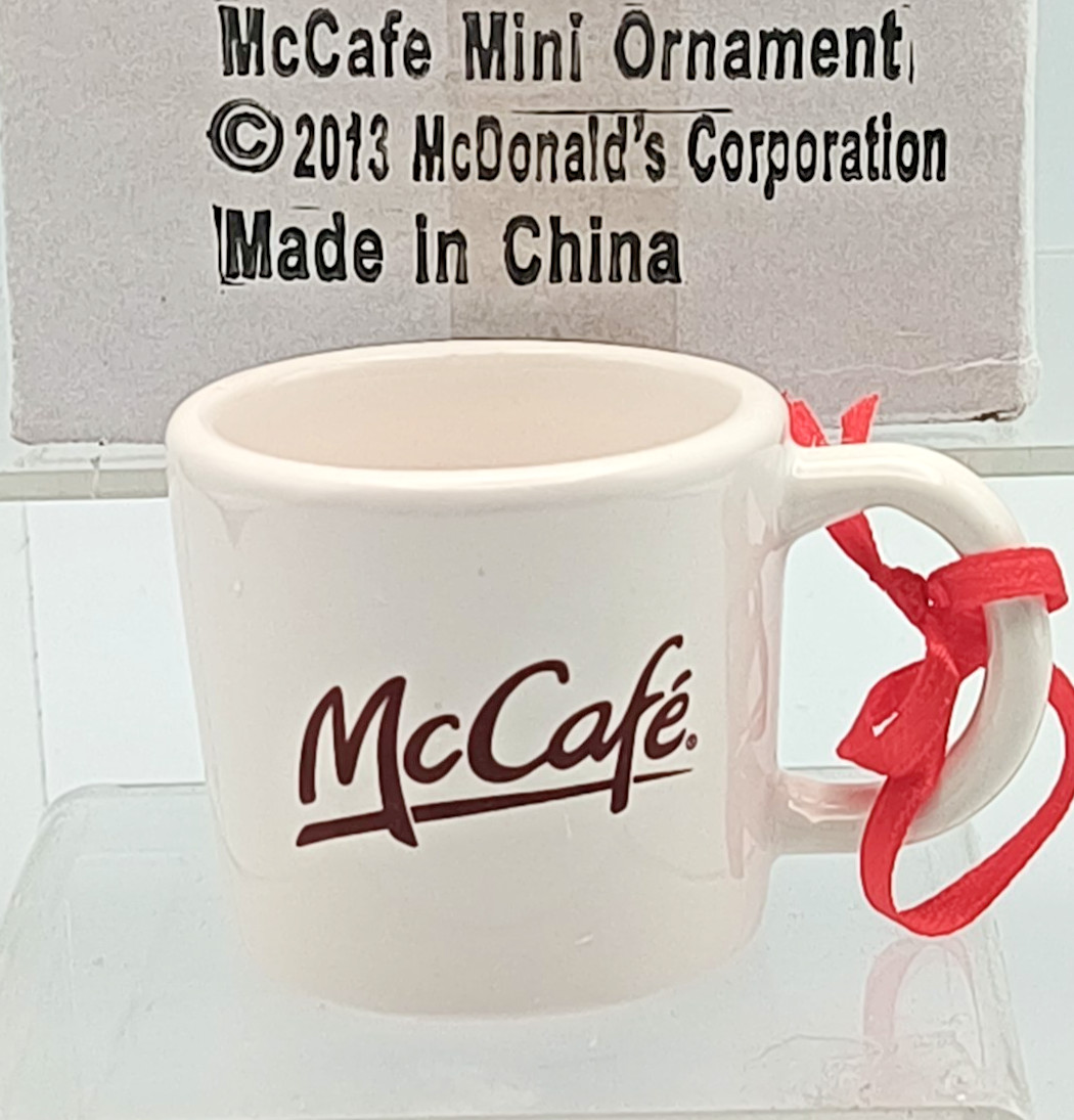 2013 McDonalds McCafe Coffee Mug/Demitasse Cup Mini Ceramic Christmas Ornament