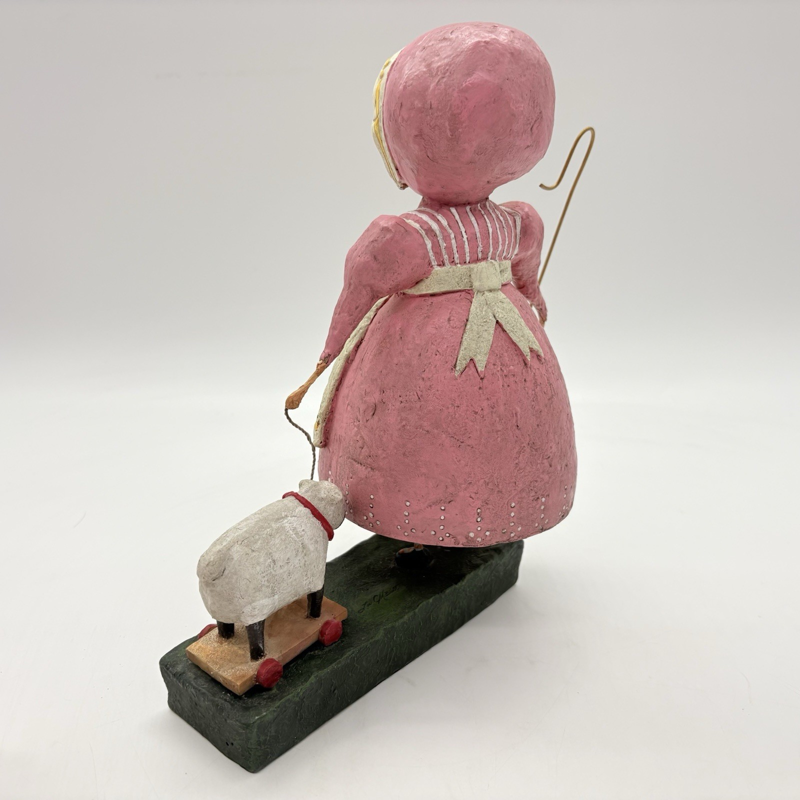 Lori Mitchell Girl Bo Peep Costume Sheep Pull Toy 10.5″ Figurine Folk Art Signed