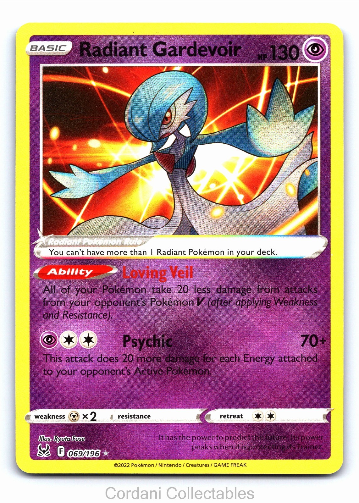 Radiant Gardevoir 123/196 Lost Origin Pokemon Near Mint