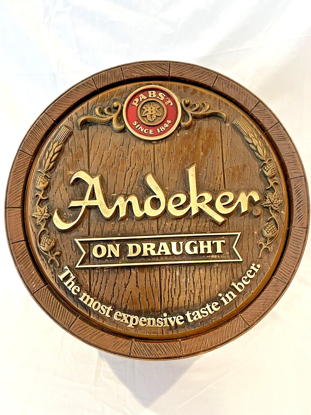 Vintage Andeker On Draught PABST Beer Barrel Keg 3 D Wall Hanger Design Man Cave