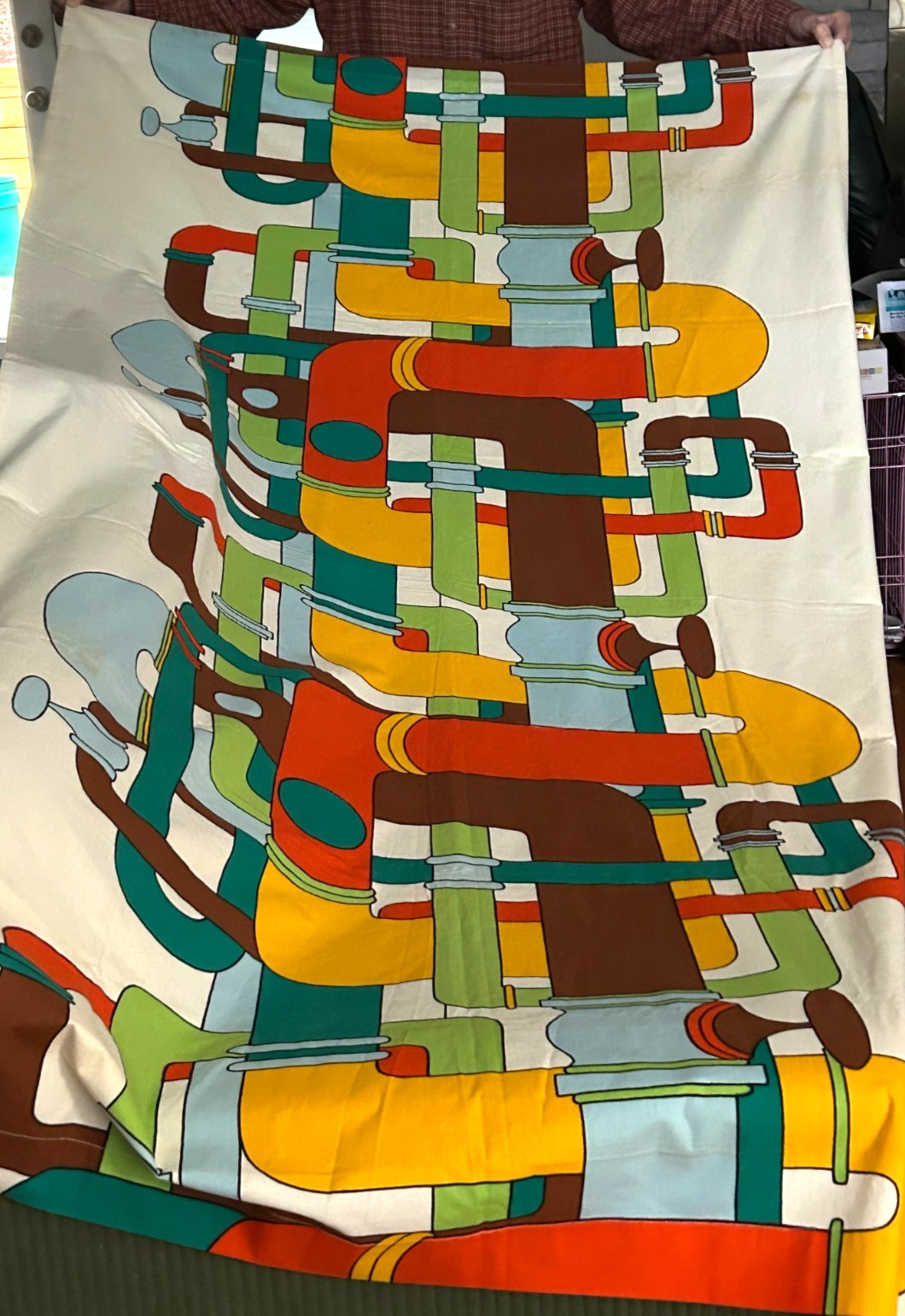 Three Danes Modern Material Colorful Pipes Screen Print Canvas 46 x 90 MCM
