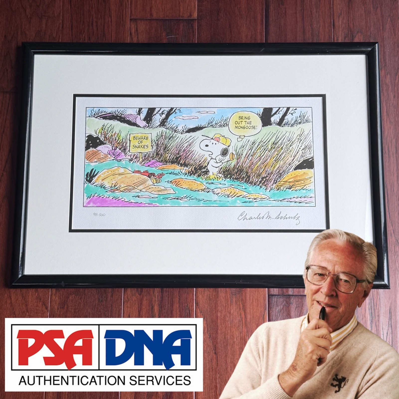 CHARLES SCHULZ * LTD ED Lithograph “MONGOOSE” Autograph GOLF Print SIGNED * PSA