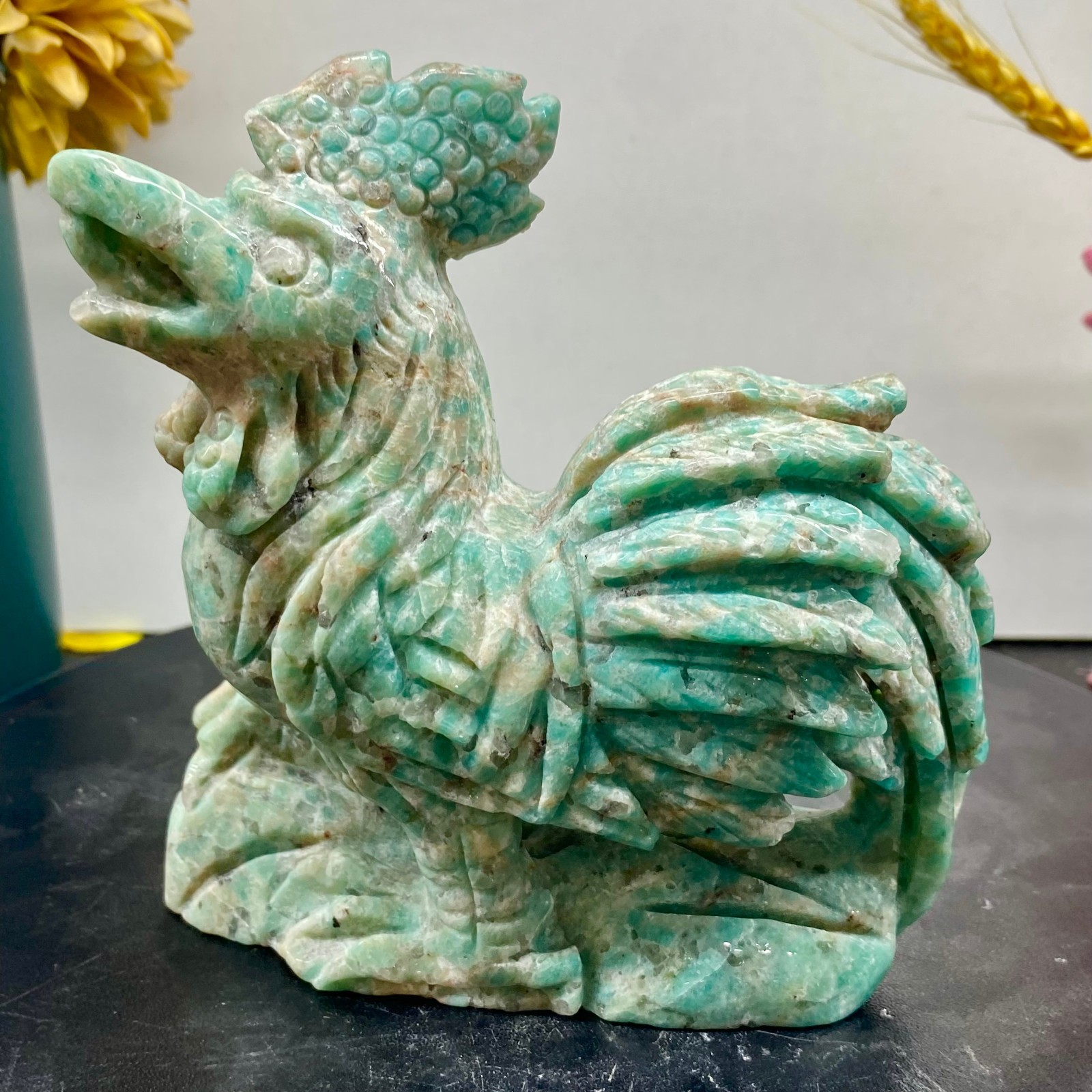 1.48LB Natural Amazonite Carving chicken Hand Carved Crystal Healing Decor