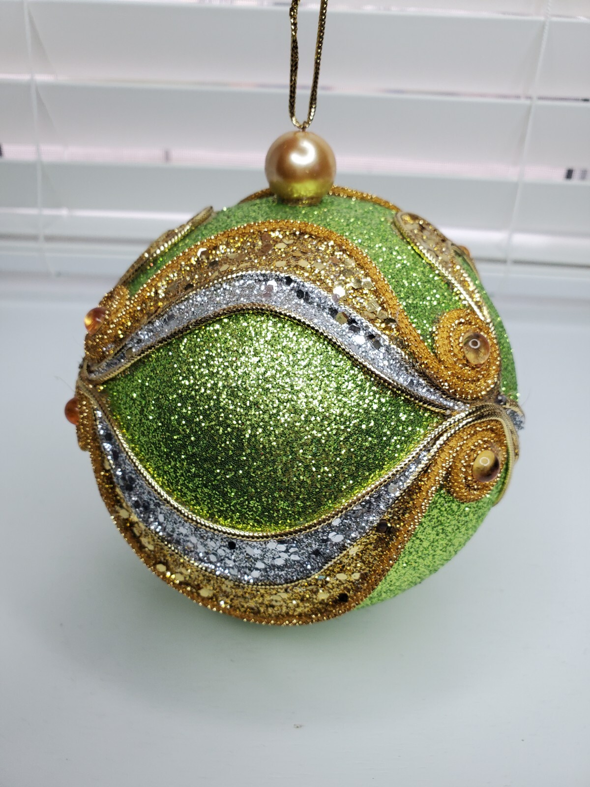 Large green Glitter OrnamentGold And Silver Christmas Ornament Giant Sparkly