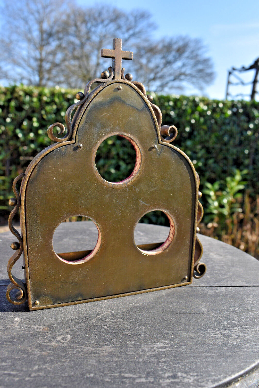 Antique bronze 3 relic religious holder stand