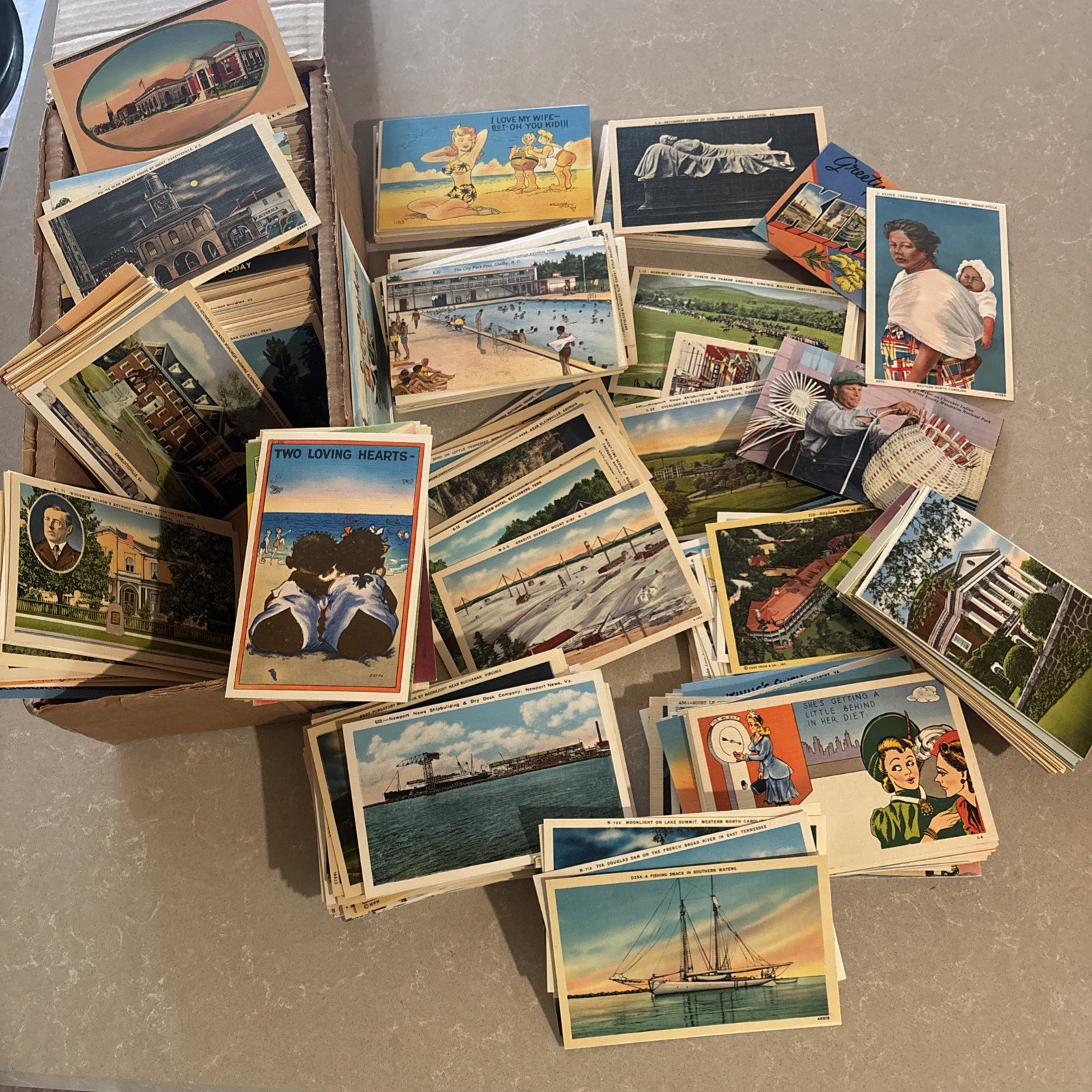 Postcard Lot of 1000 1940s Mixed Dealer Stock Clean Unused Quality Vintage