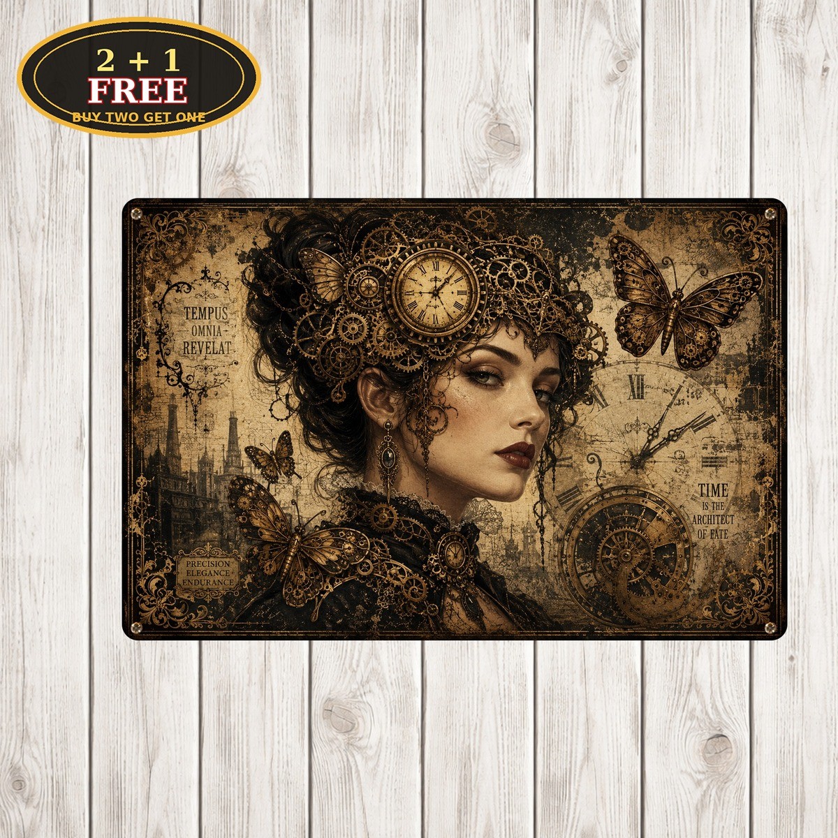 Steampunk Gear Clock Butterfly Metal Sign Vintage Retro Industry Wall Plaque