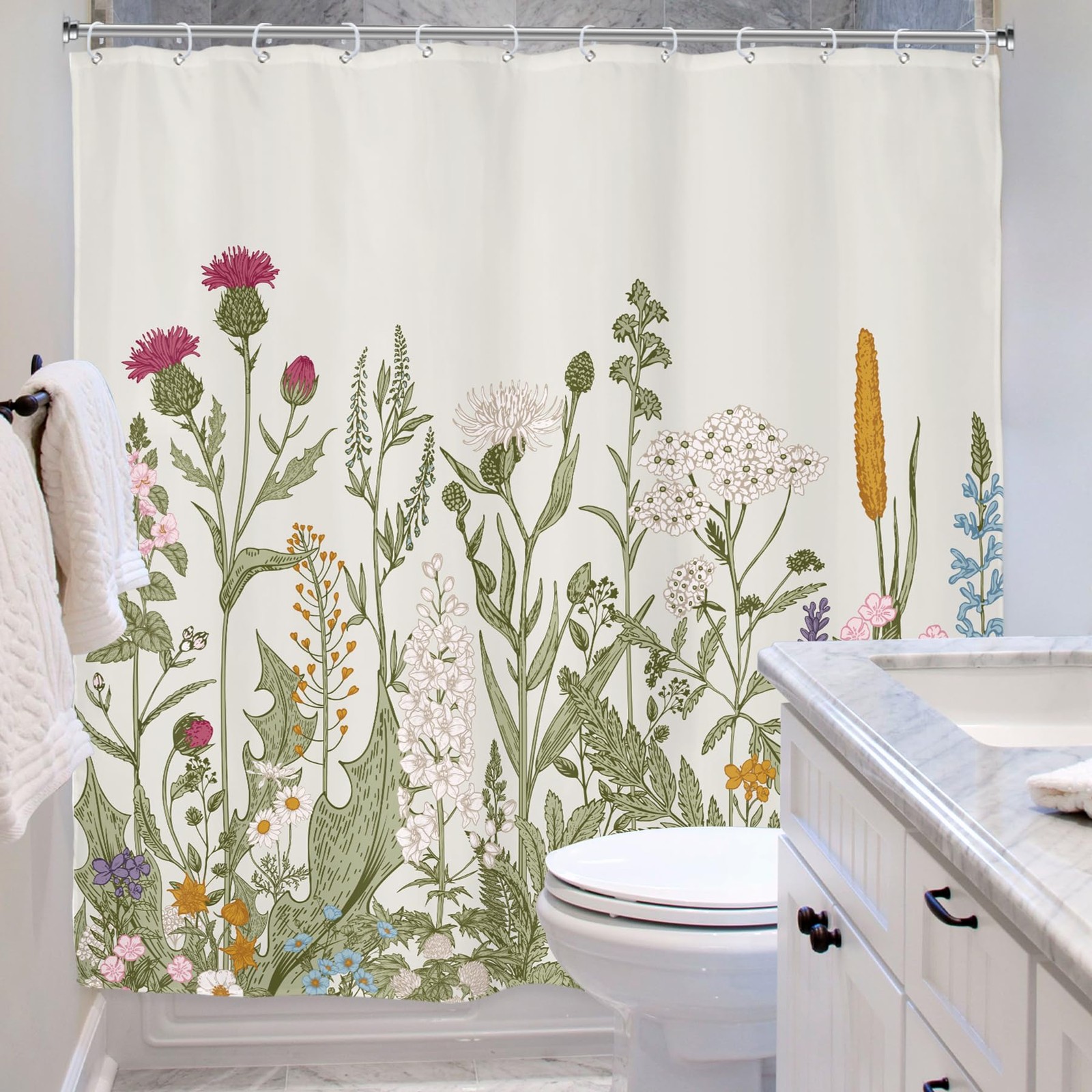 Riyidecor Wildflower Botanical Shower 72″W x 72″L (Pack of 1), 01green