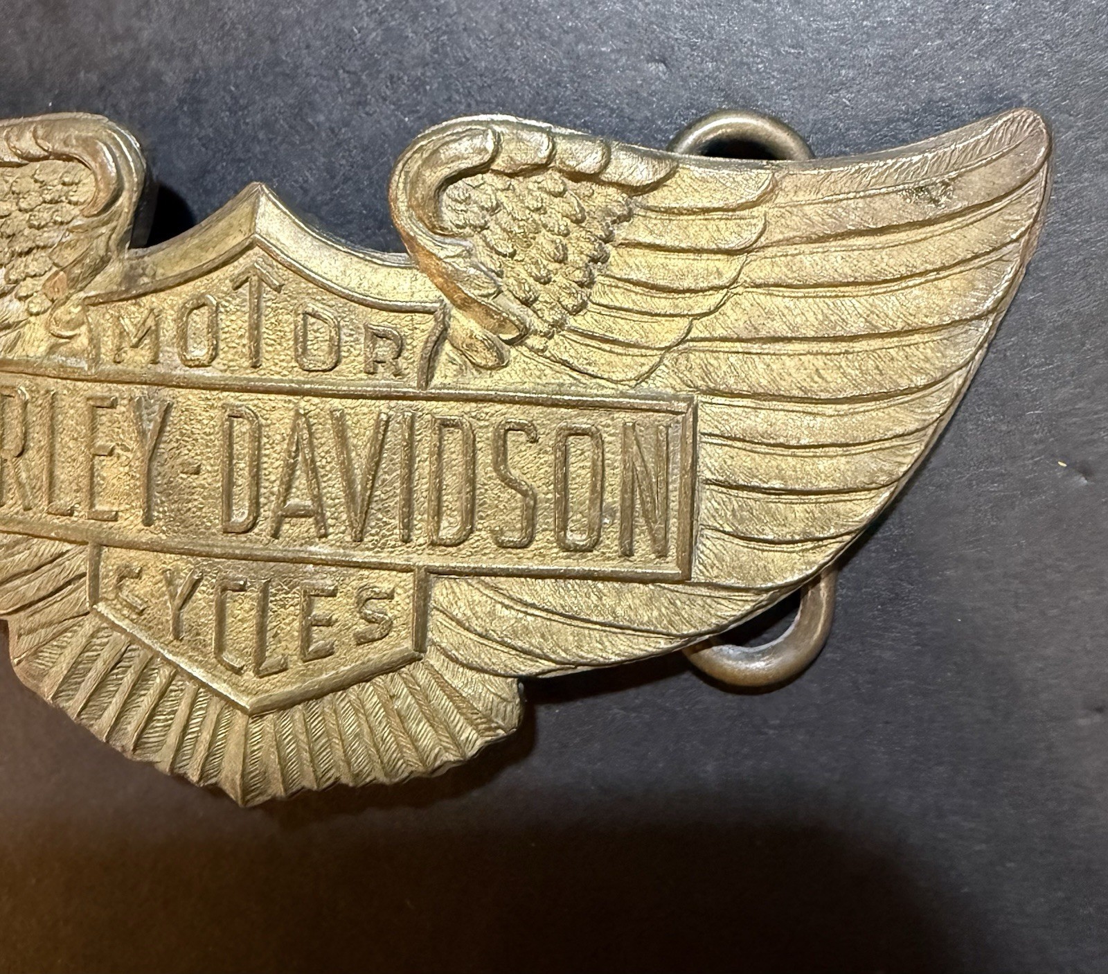 Harley Davidson Montauk Belt Buckle England Biker Brass Winged Bar Shield