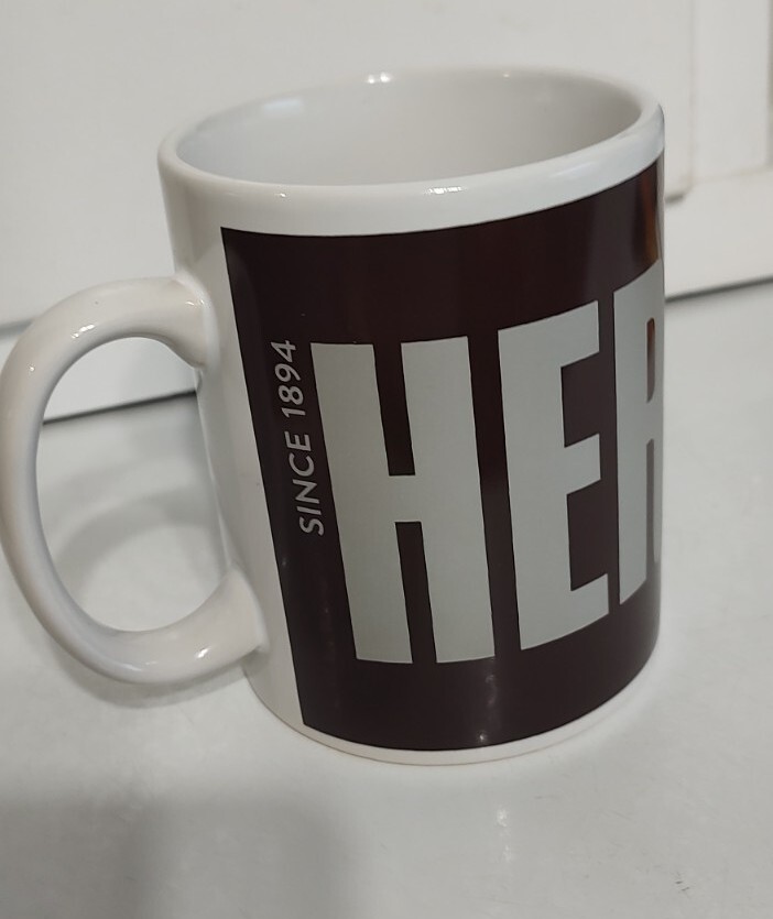 Hershey’s Large Coffee/Cocoa Mug White, Silver Lettering/ Brown Logo