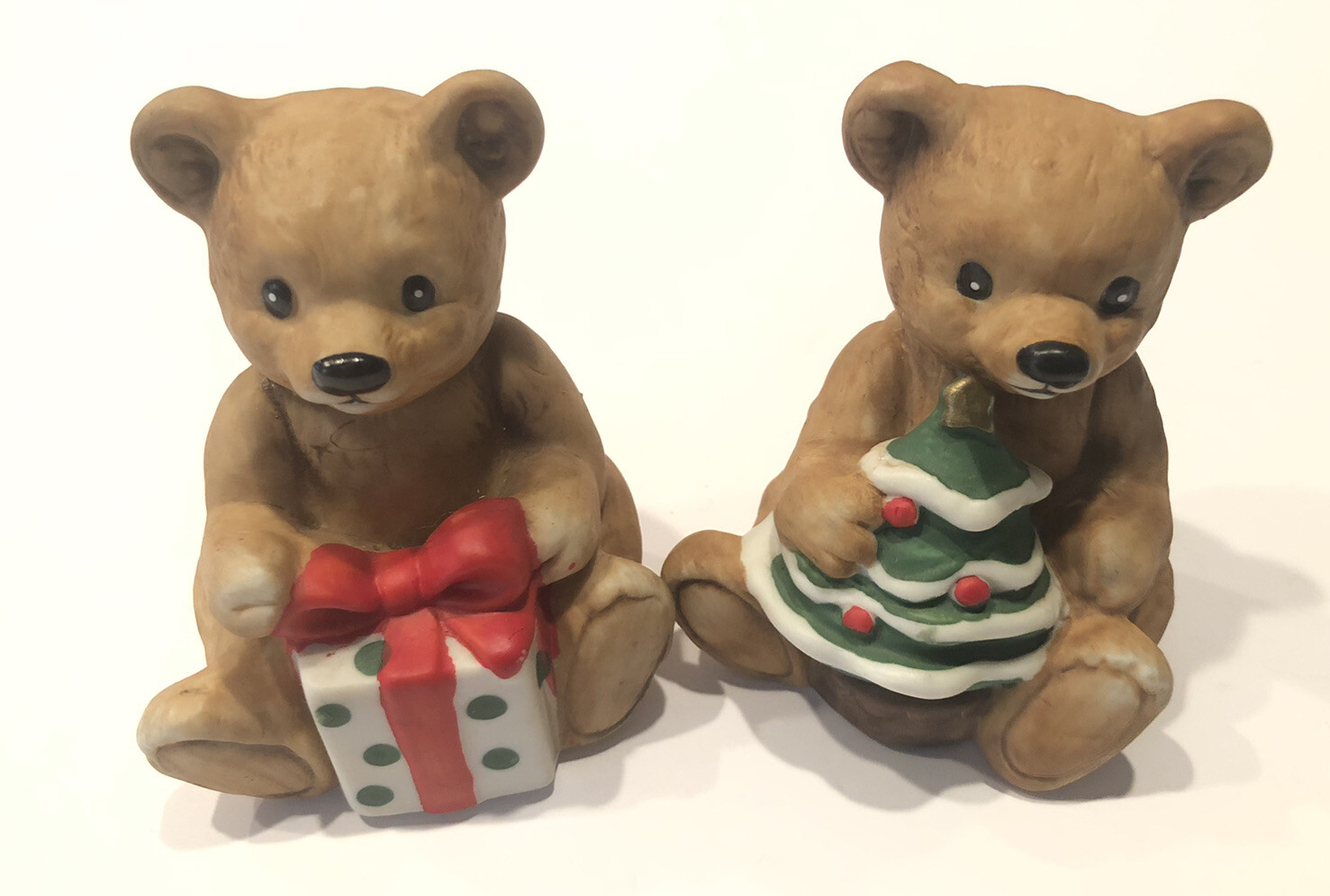 Vintage Homco HOME INTERIOR Teddy Bear Christmas Tree & Present SET 2 Rare