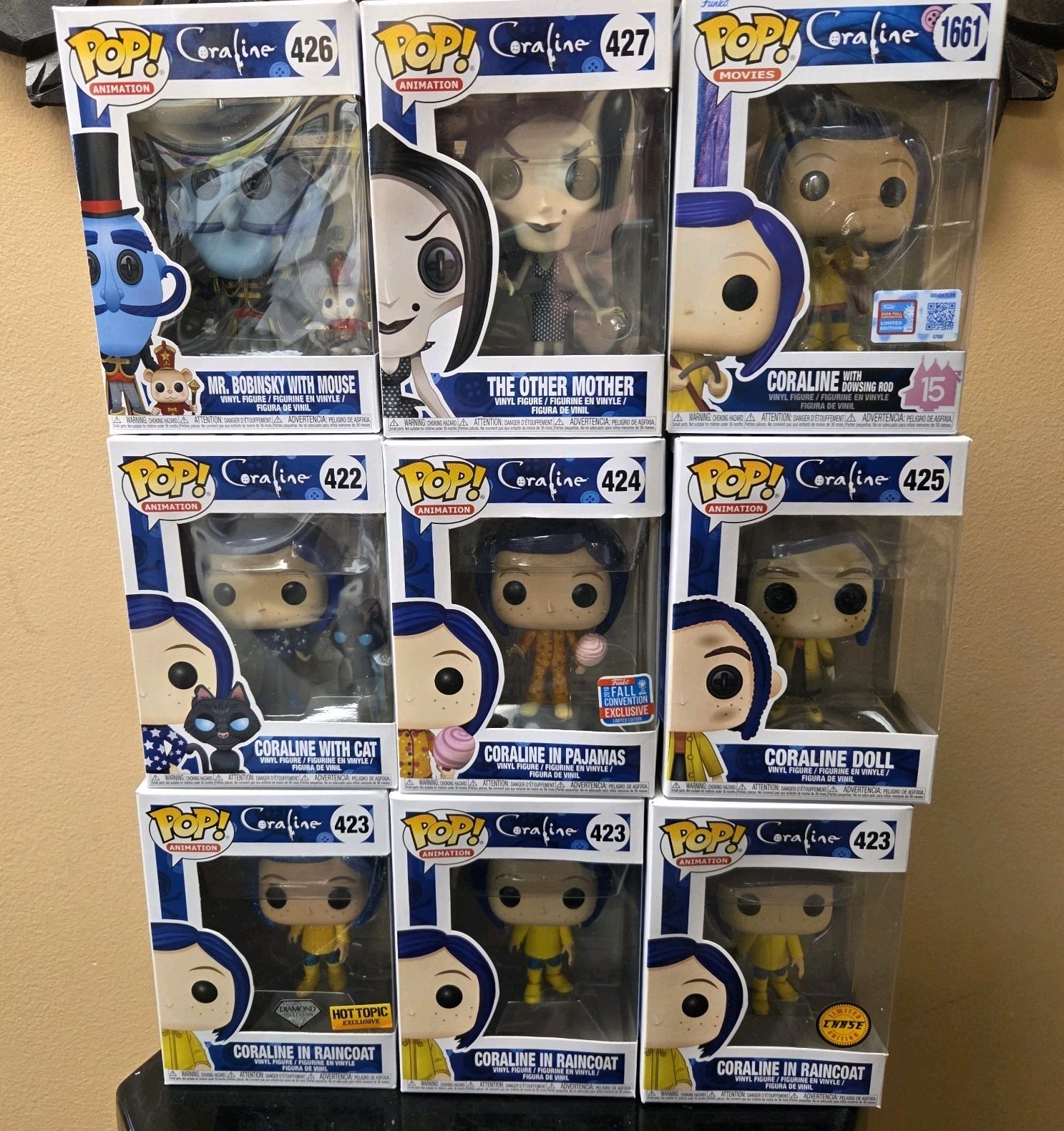 Coraline Funko Pop Lot Of 9 -422, 423 Chase, 424, 425, 426 Bobinsky, 427 & 1661