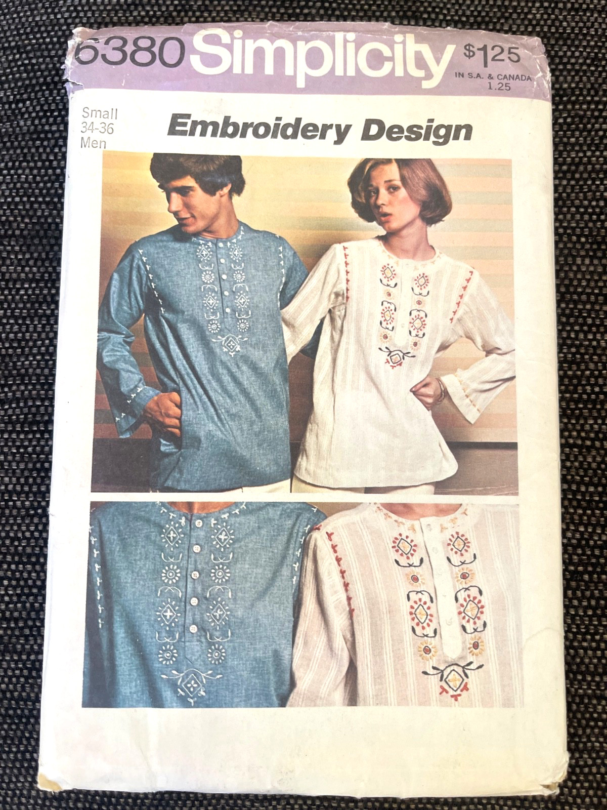 Simplicity VTG Sewing Pattern 6380 Embroidery Pullover Shirt Unisex 1974 Uncut