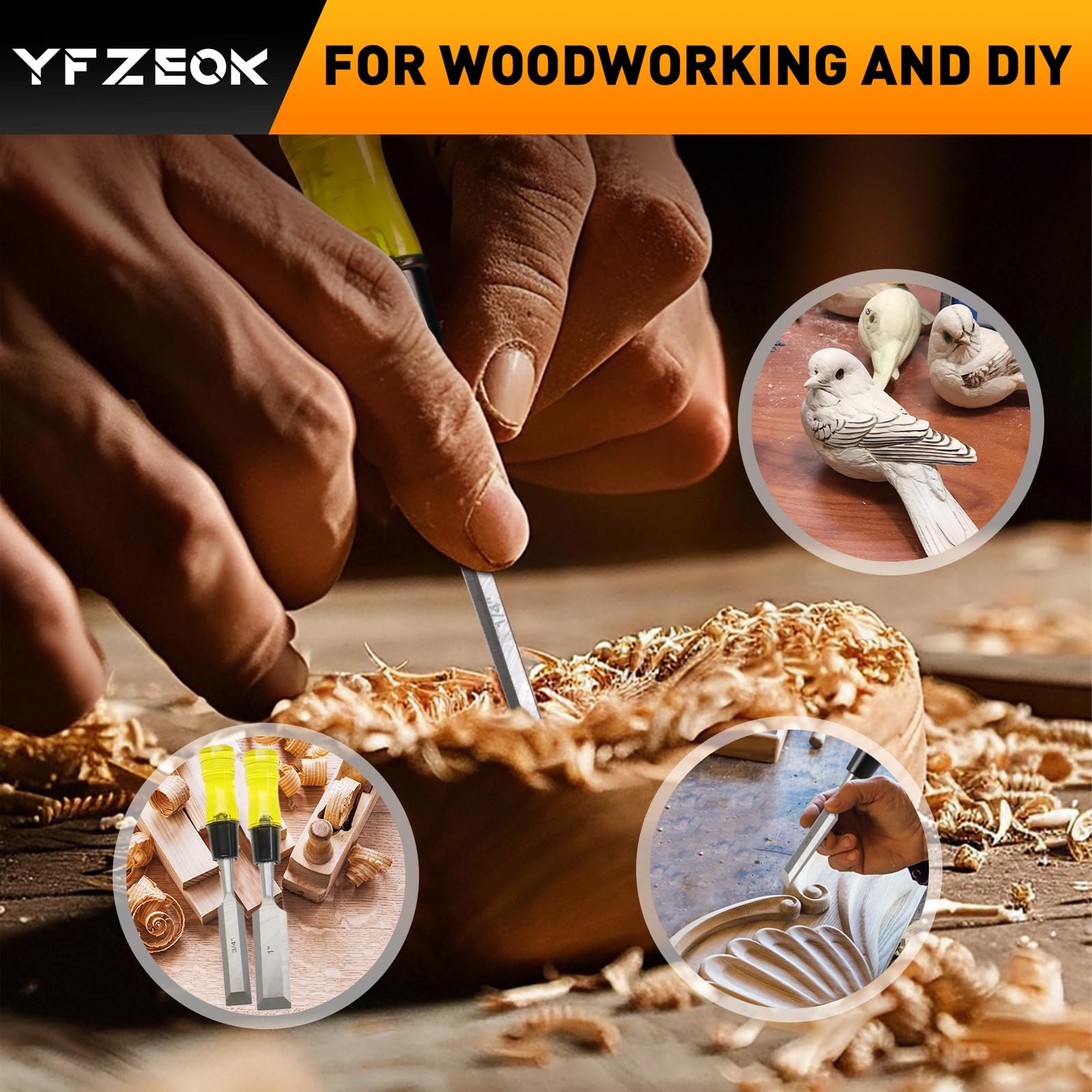 4 Piece Wood Chisel Set CRV Steel Bevel Edge 1/4 1/2 3/4 1 Inch for Woodworking