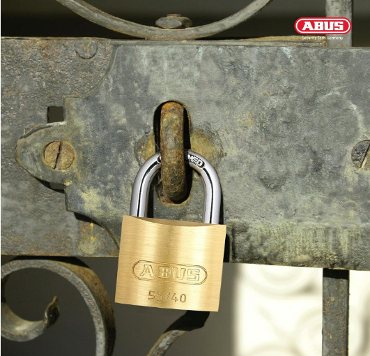 ABUS 55/40 Solid Brass Padlock with Hardened Steel Shackle, Keyed Different