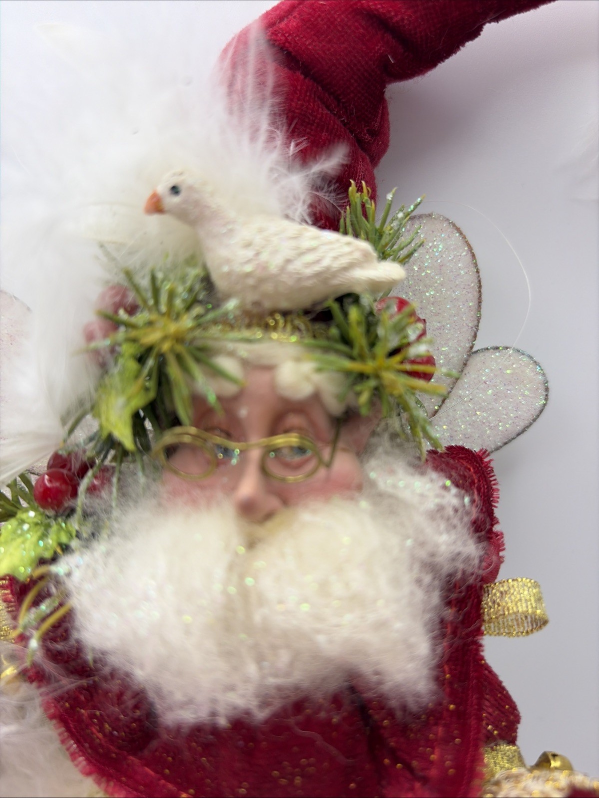 Mark Roberts Dove Fairy Santa Winged Ornament 9” White Doves Wire Glasses