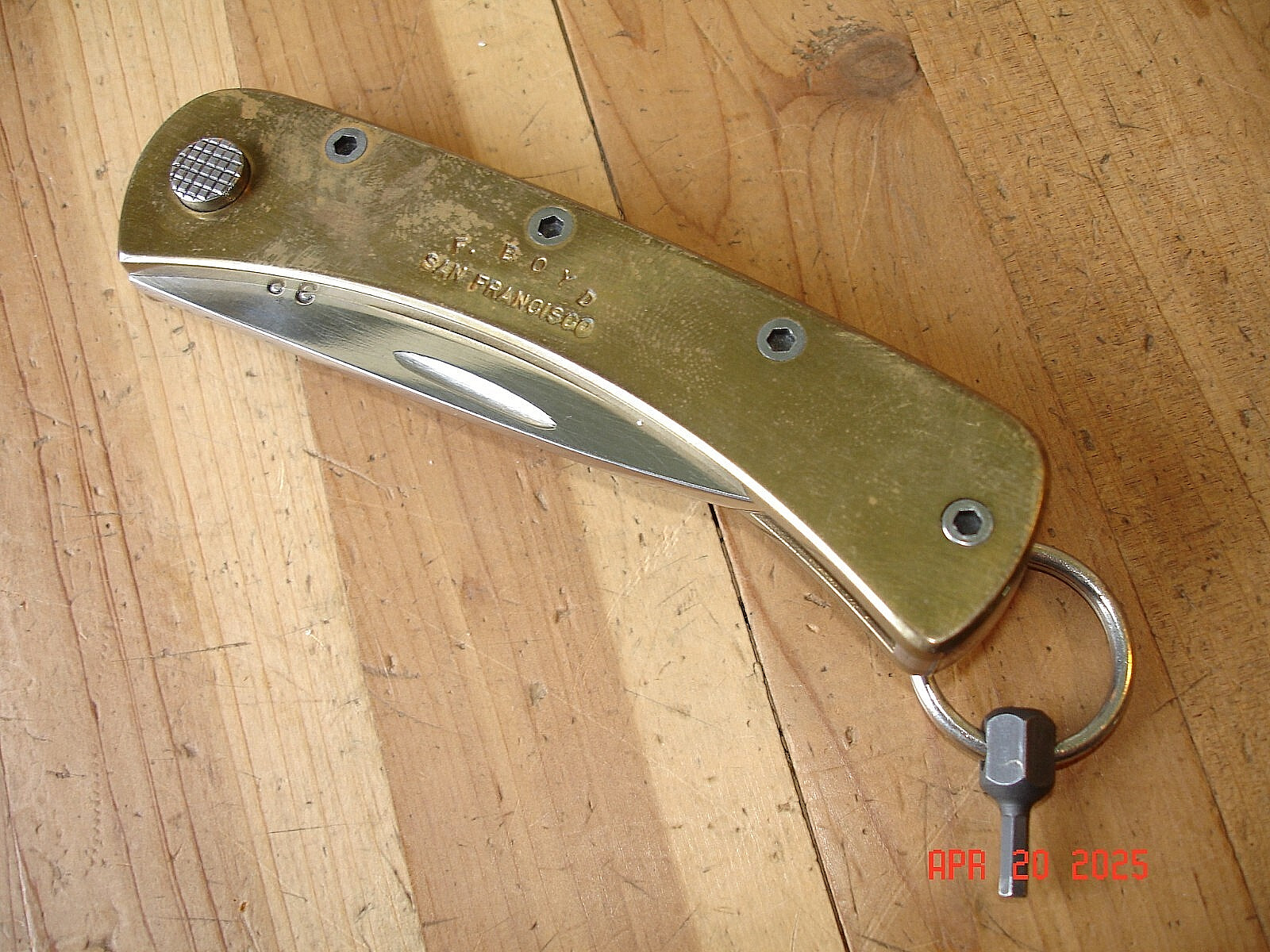 SUPER RARE F. BOYD SAN FRANSISCO FOLDING KNIFE PIVOT BUTTON LOCK #23 BRASS USA