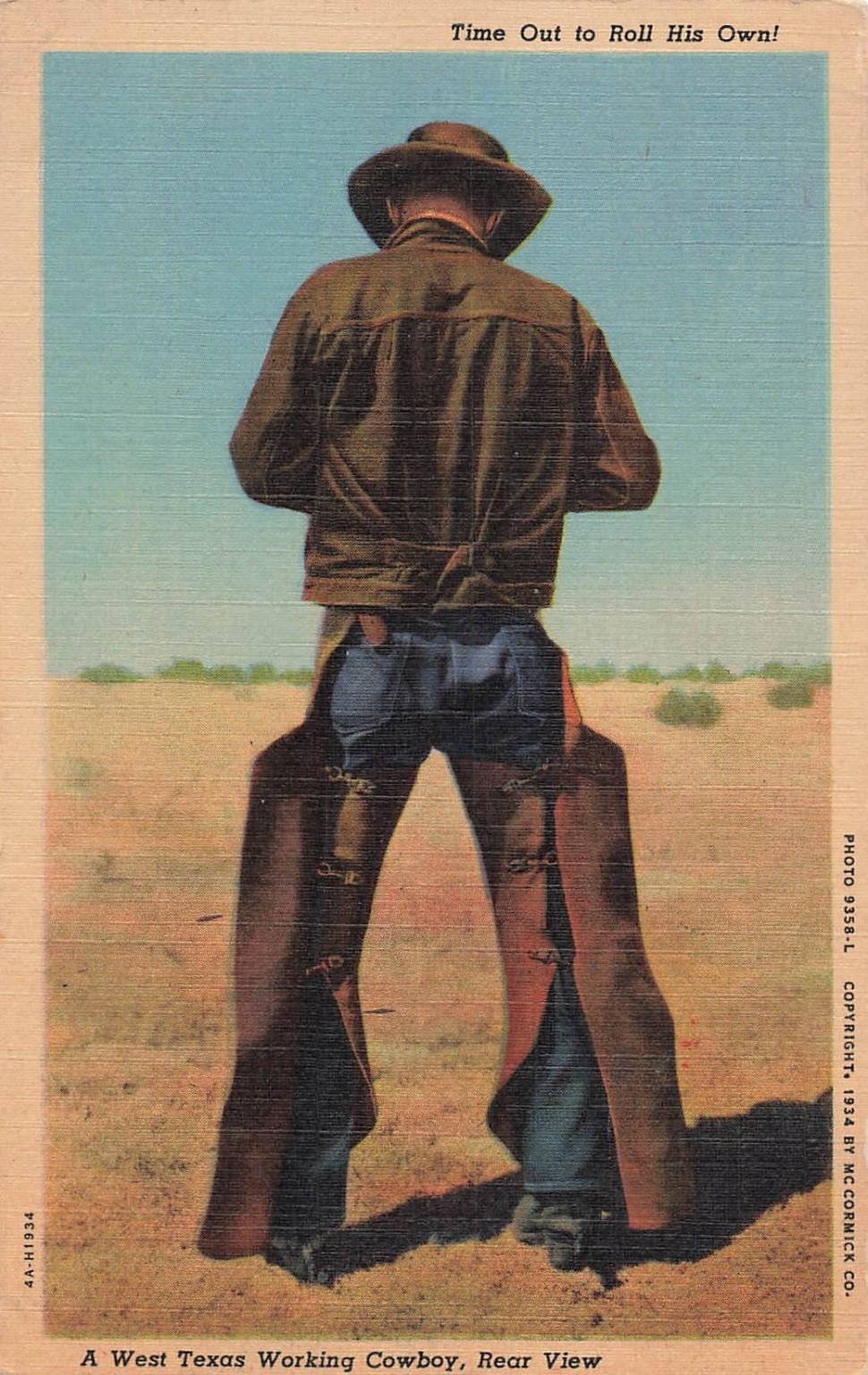 1934 West Texas Working Cowboy Linen Postcard – Fairacres NM Postmark 1953