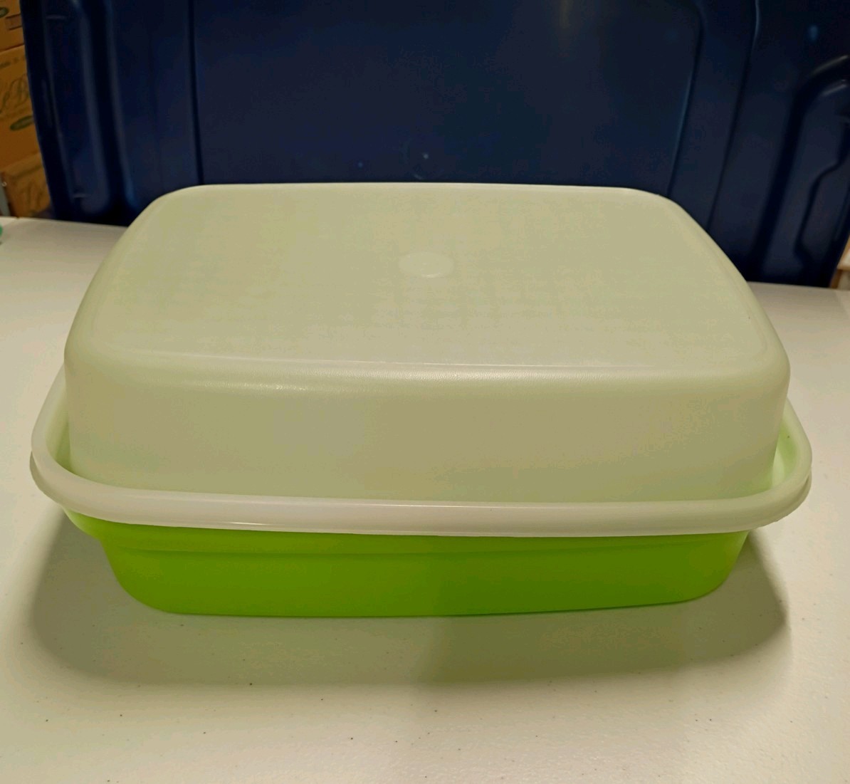 Tupperware Marinade Keeper Container Green #2626 with White Serving Tray Lid