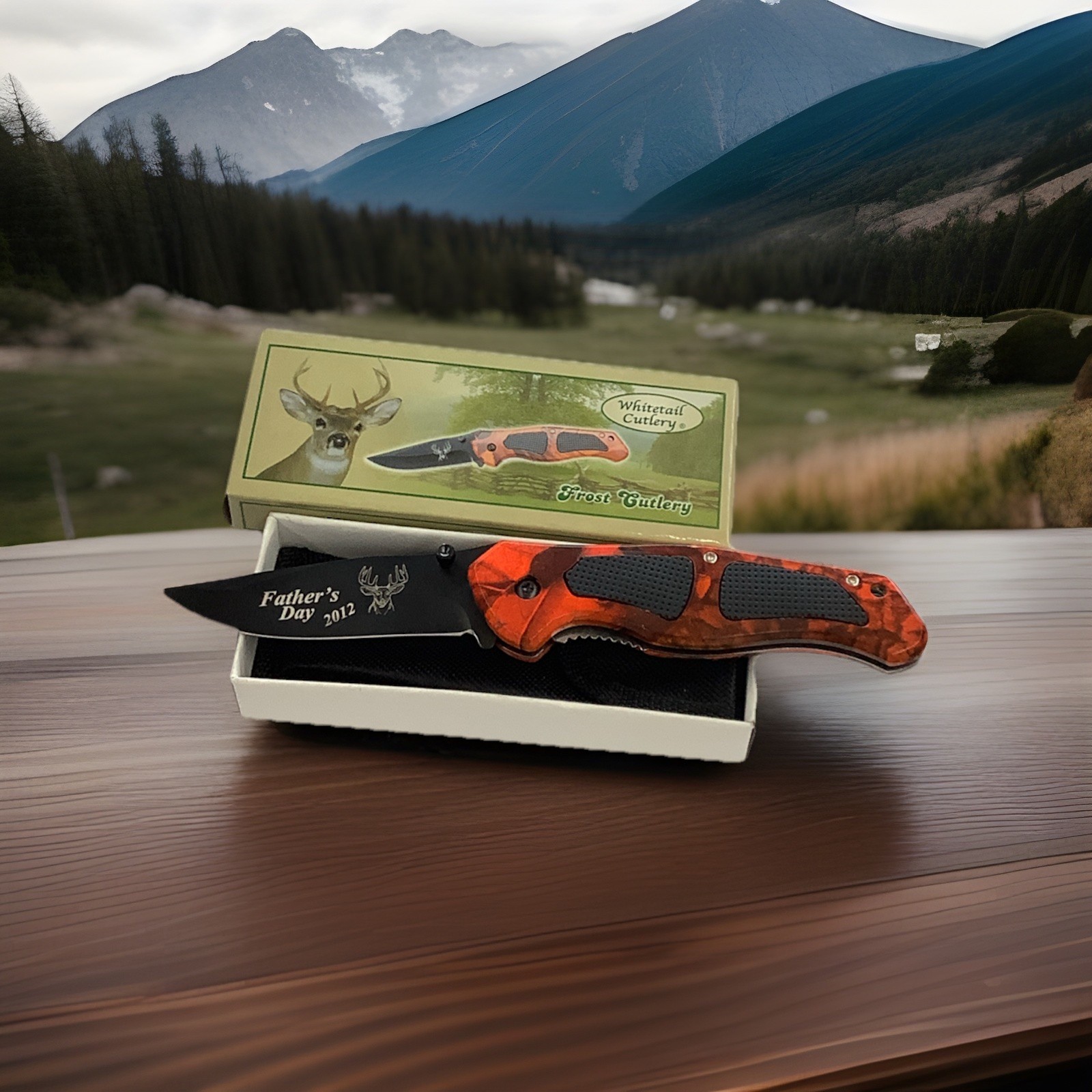Frost Folding Hunting Knife – Orange Camo- Whitetail Cutlery W/ Sheath And Box