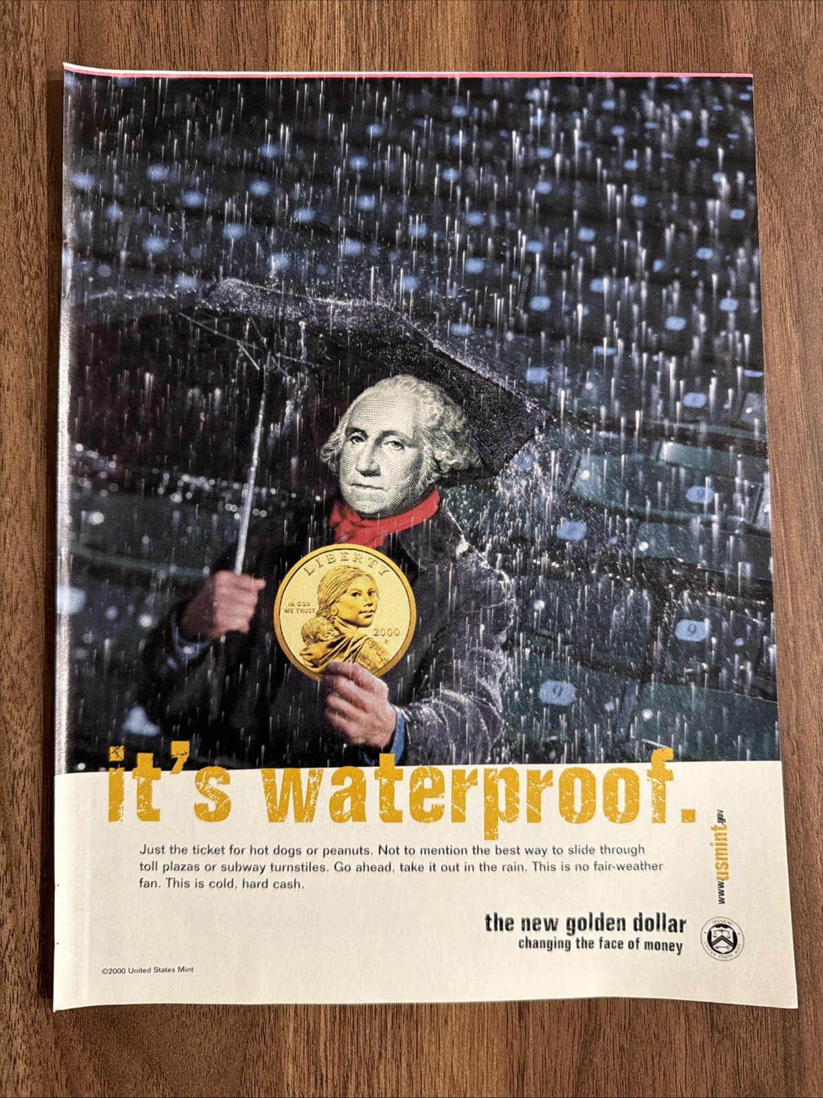 United States Mint Print Ad New Golden Dollar It’s Waterproof George Washington