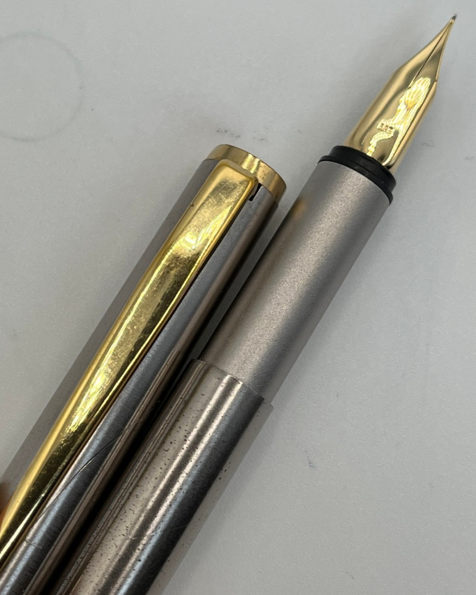 Montblanc Noblesse Slimline Fountain Pen – Brushed Steel w/ Gold Trim