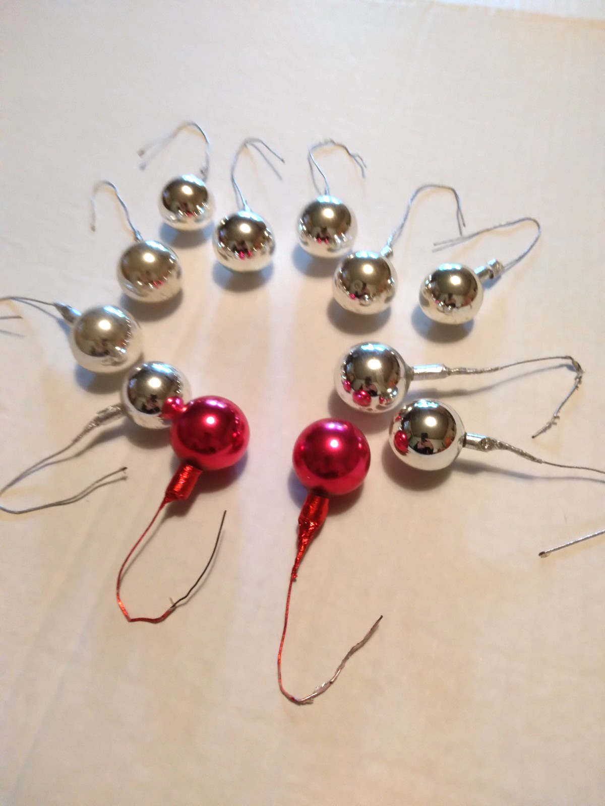 Vtg Christmas Mercury Glass Ball Ornament Wired Pick Lot 12 Silver Pink 1950s