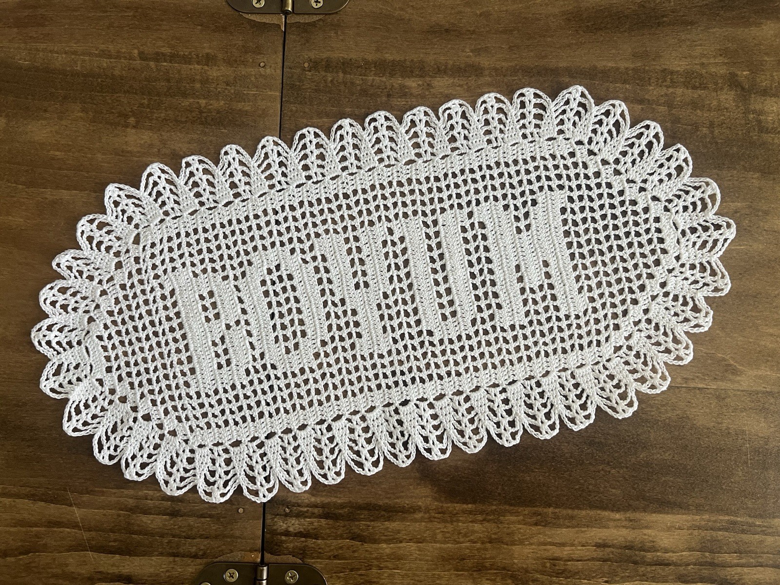 Custom Heirloom Name Doily Handmade Crochet Lace Doily – view description