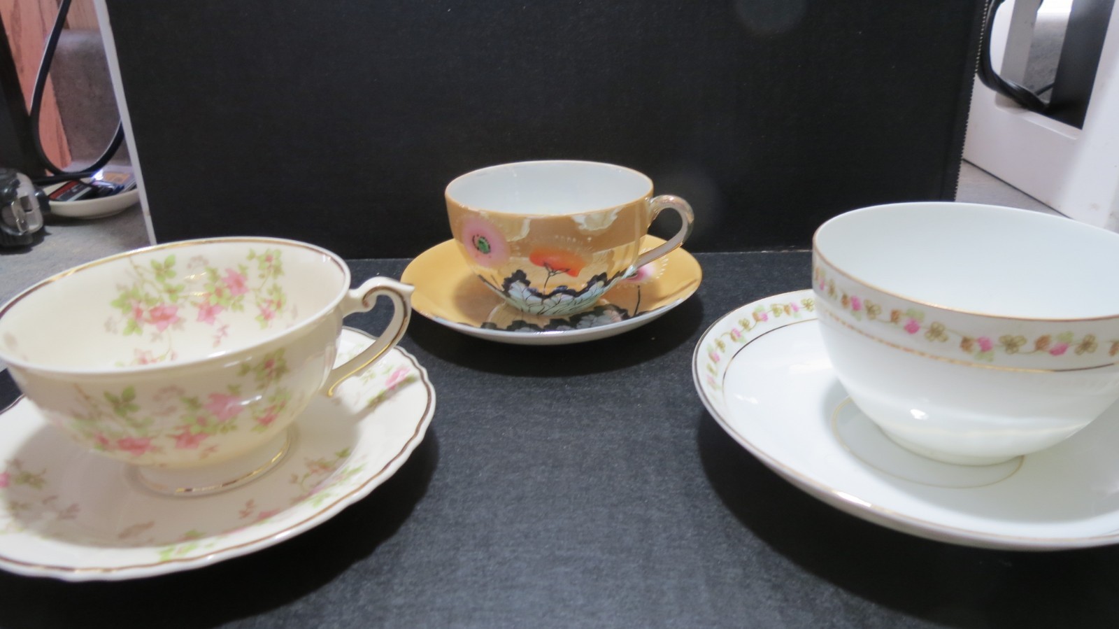 VINTAGE BONE CHINA 3 SETS Teacups AND Saucers BONE CHINA ASSORTED DESIGNS