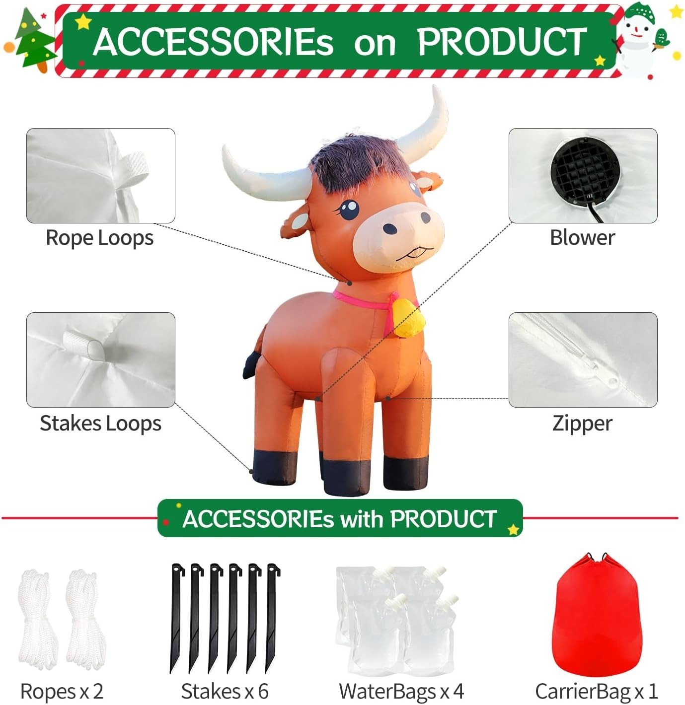 Highland Calf Christmas Inflatable – Durable Nylon/Polyester, Yard Decor