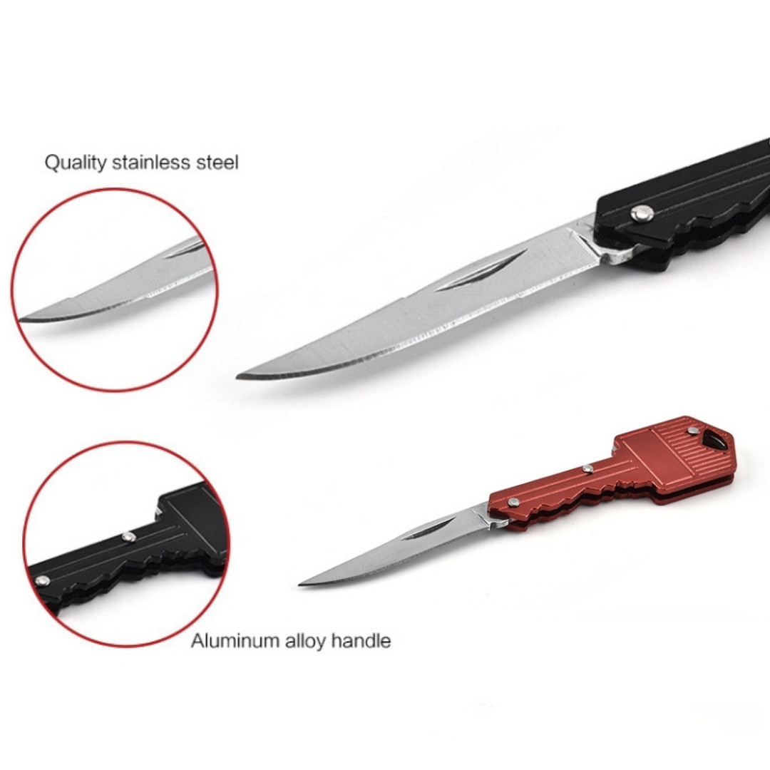 2 Outdoor Survival Pocket Folding Key Shape Mini Chain Knife Portable Camping