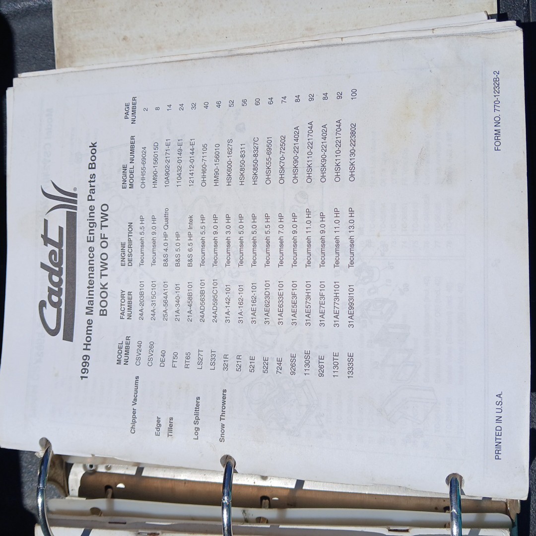 CUB CADET Dealers Binder Engine Maintenance PARTS MANUAL Many Models 1980s-2000s