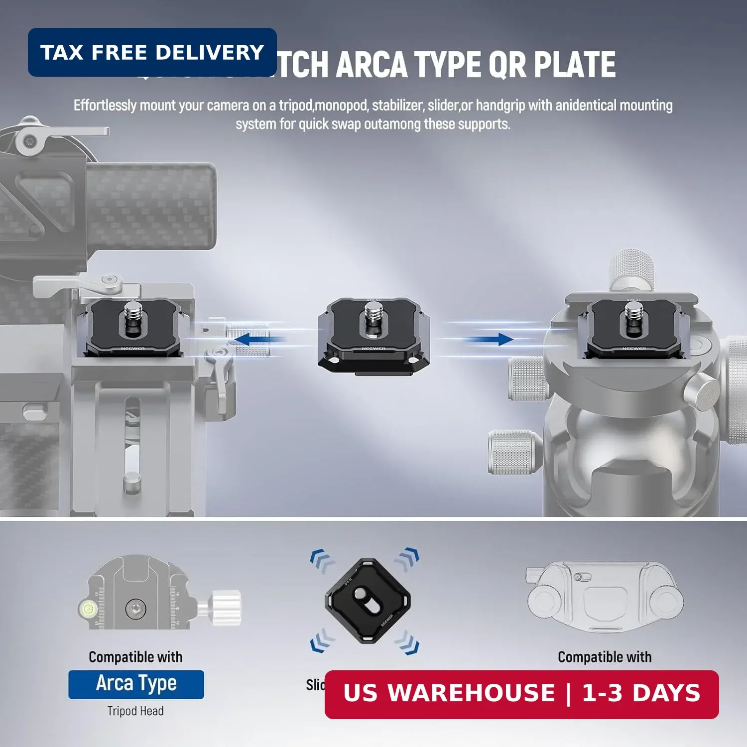2 Pack Quick Release Plate Kit, 38mm QR Camera Mounting Adapter | Compatible wit