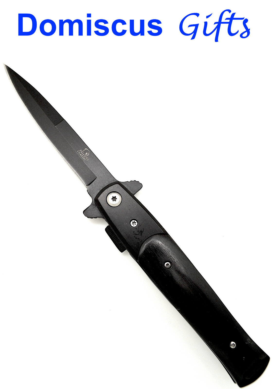 8 3/4″ NEW! FALCON Spring Assisted Black on Black RETRO POCKET Folding KNIFE