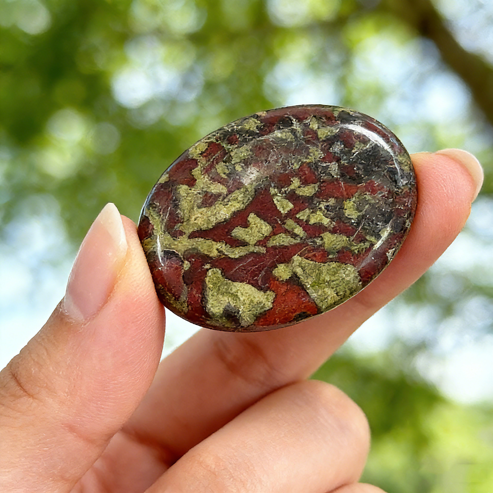 Natural Dragon Bloodstone Jasper Worry Palm Pocket Stone Rocks Crystal Specimen