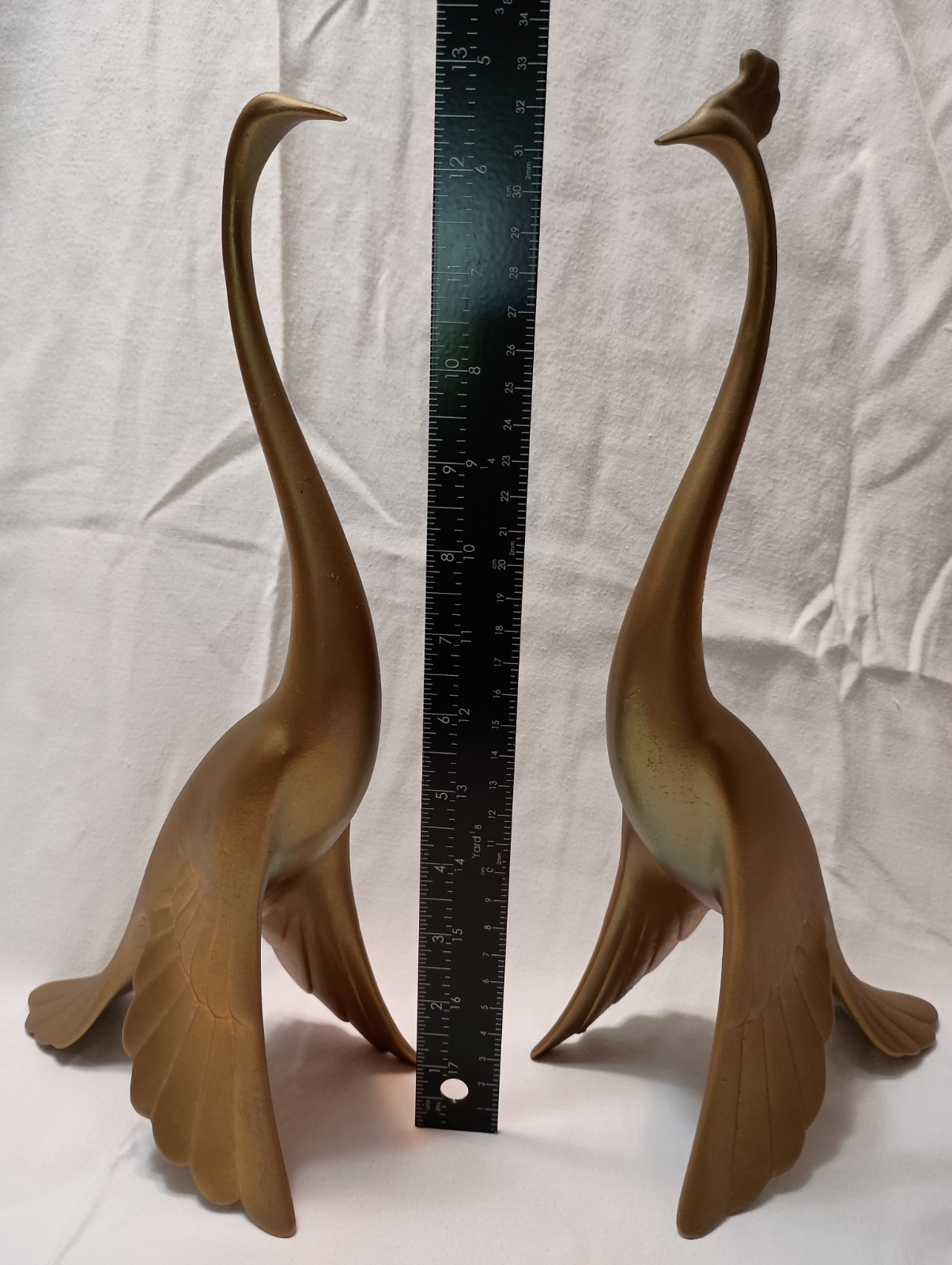 Vintage Pair Mid Century Anthony Freeman Gold Peacock Crane Ceramic (Nice!) 🙂