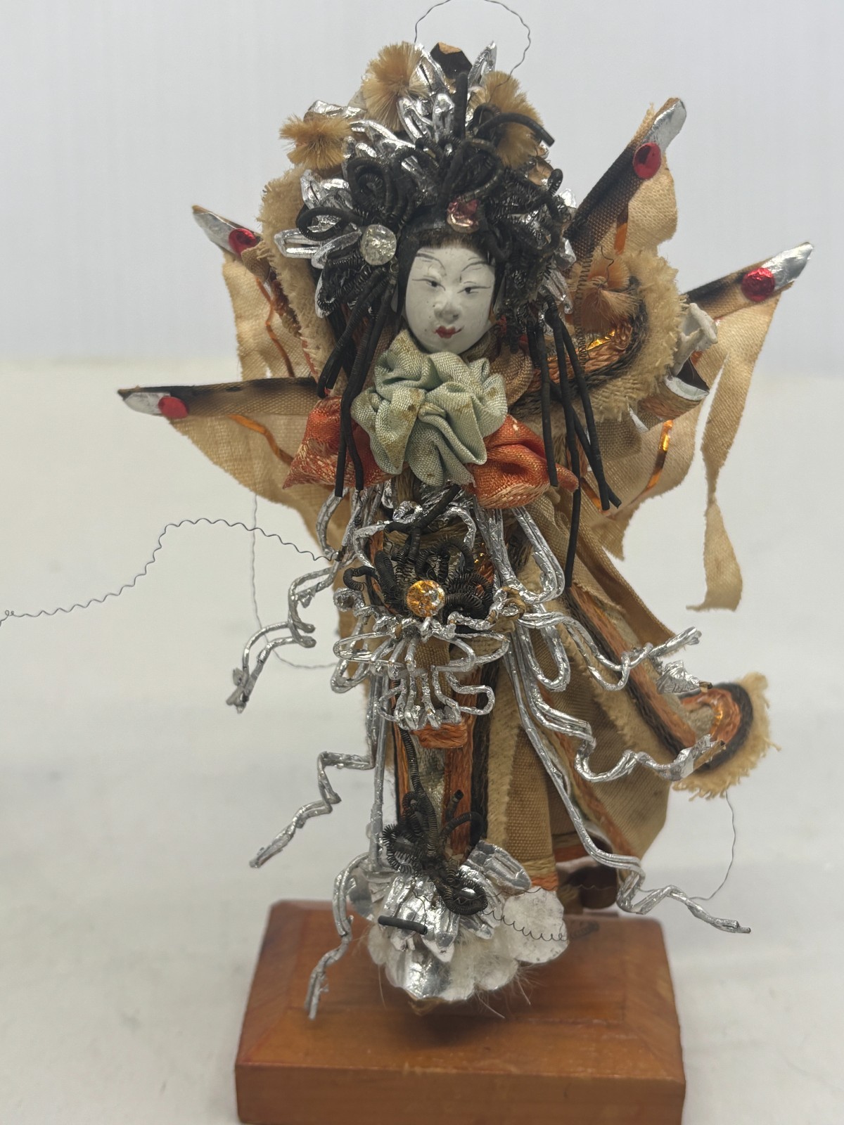 2 Chinese Opera Dolls Mixed Materials Ornate by Chongqing Ying Factory 5.25in H