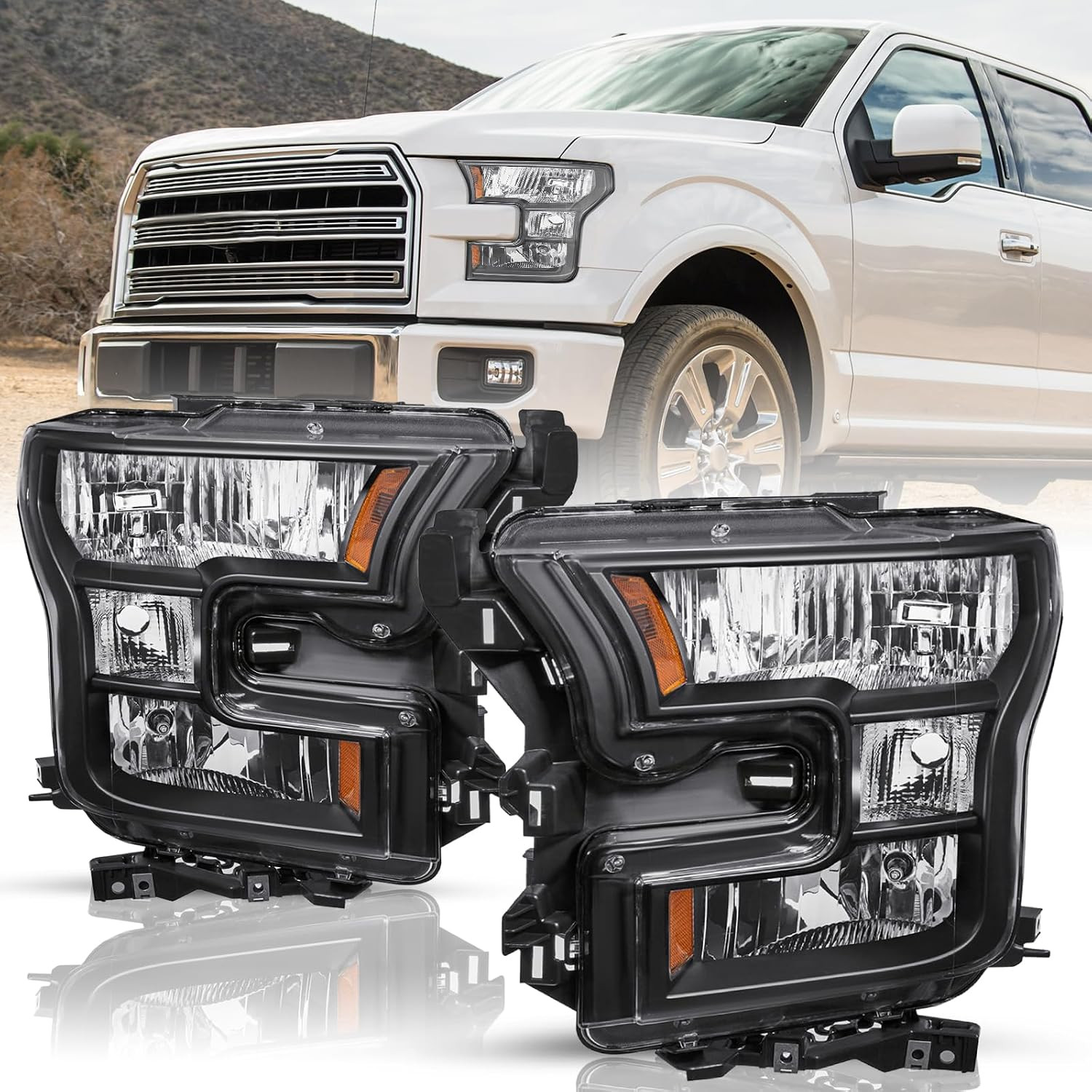 Headlights Assembly for 2015-2017 Ford F150 | Uv-Treated Lens, Impact-Resistant