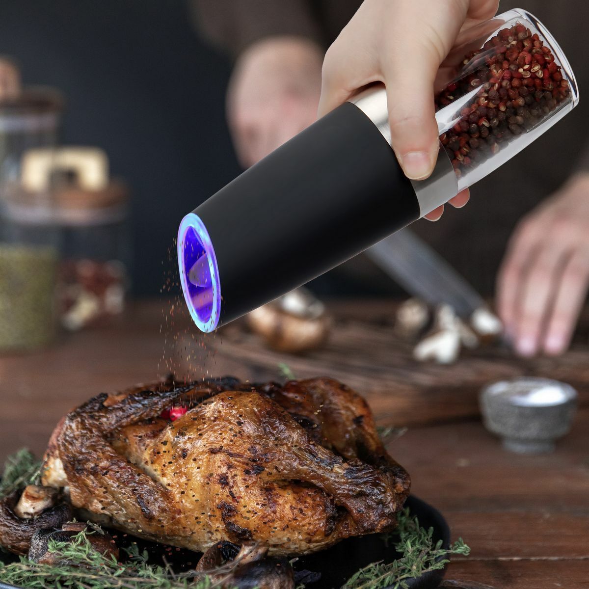 Automatic Gravity Electric Salt Pepper Grinder LED Adjustable Coarseness New