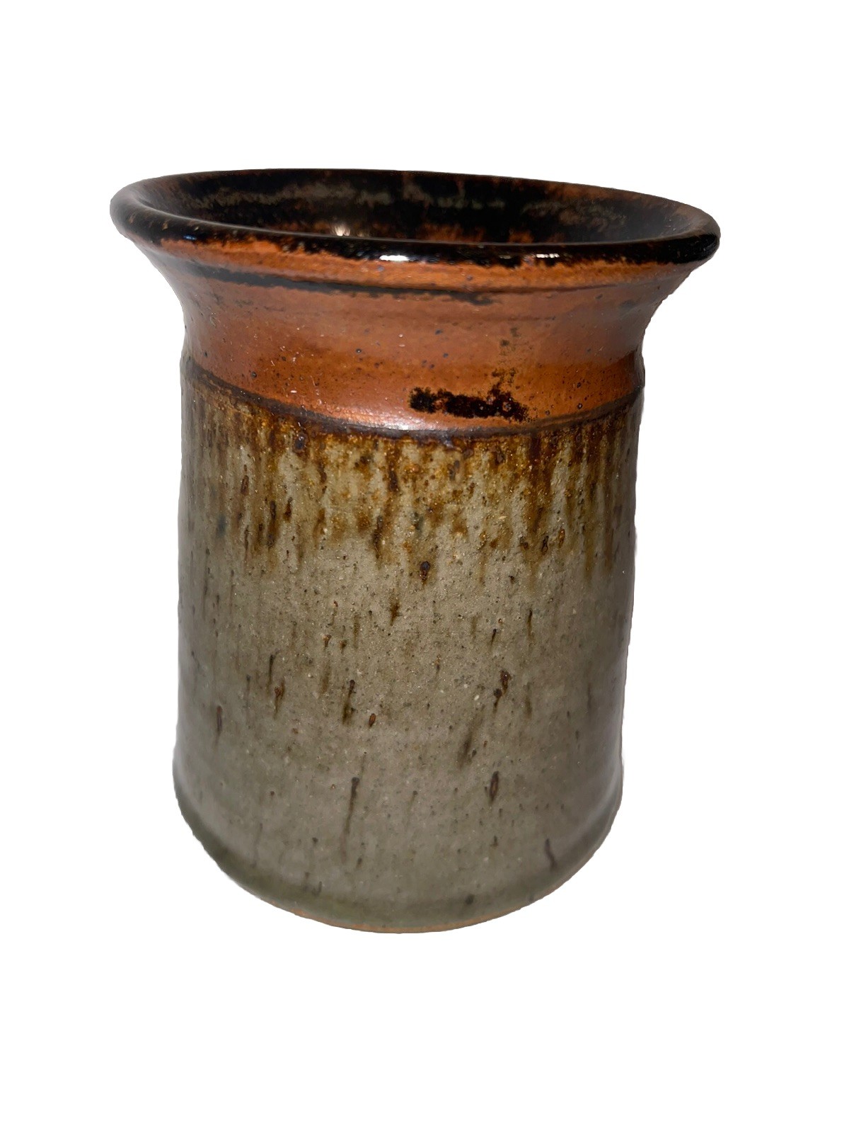 Studio Art Rustic Pottery Vase Handmade Hand Glazed Cylinder Signed Stoneware 5”
