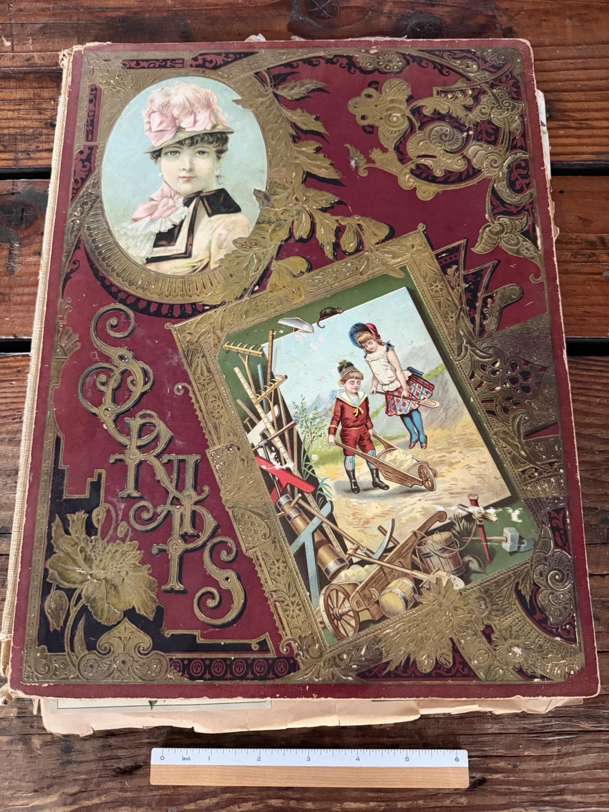 Antique Scrapbook with Victorian Trade Cards Calling Cards Diecuts Cut Papers +