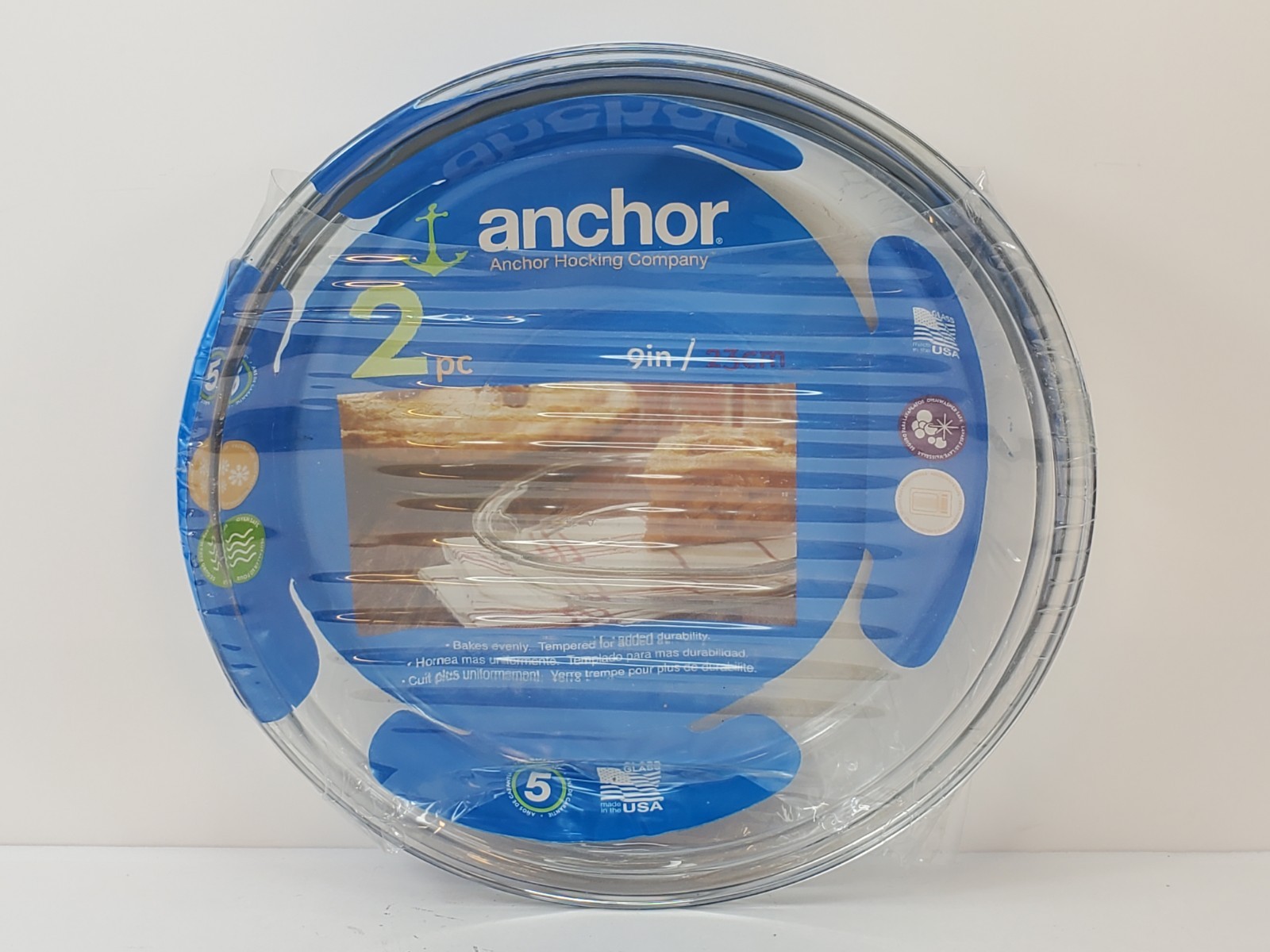 Anchor Hocking Pie Dish 9″ Diameter Set Of 2 Made In USA 2011