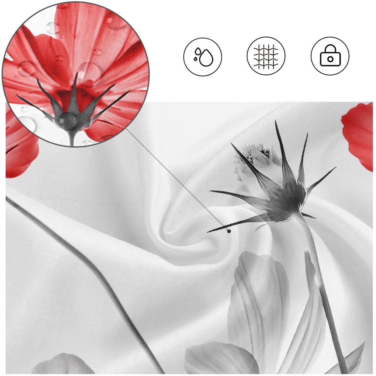 Kikiry Red Gray Shower Curtain 60”W x 72”L 60″W x 72″L (Pack of 1),