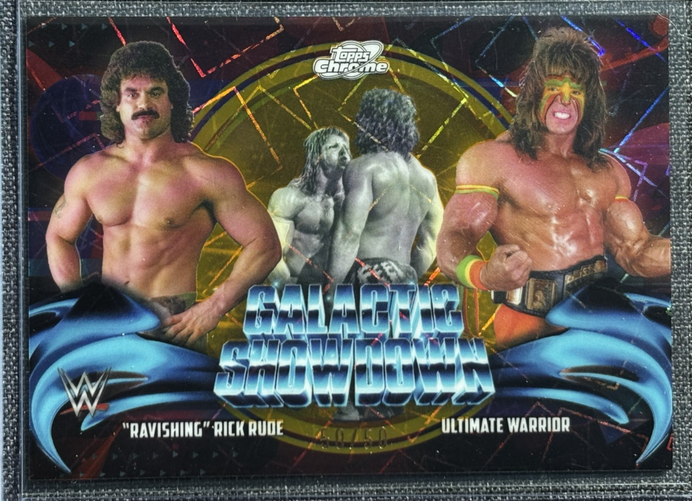 Topps Chrome WWE Galactic Showdown GS-17 Rick Rude/Ultimate Warrior 50/50 omega